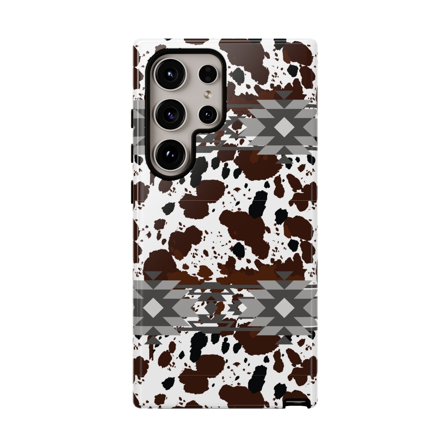 Cow Print Tough Case, Southwestern Aztec Design, Gift Ideas, iPhone Samsung Accessories, Western Style