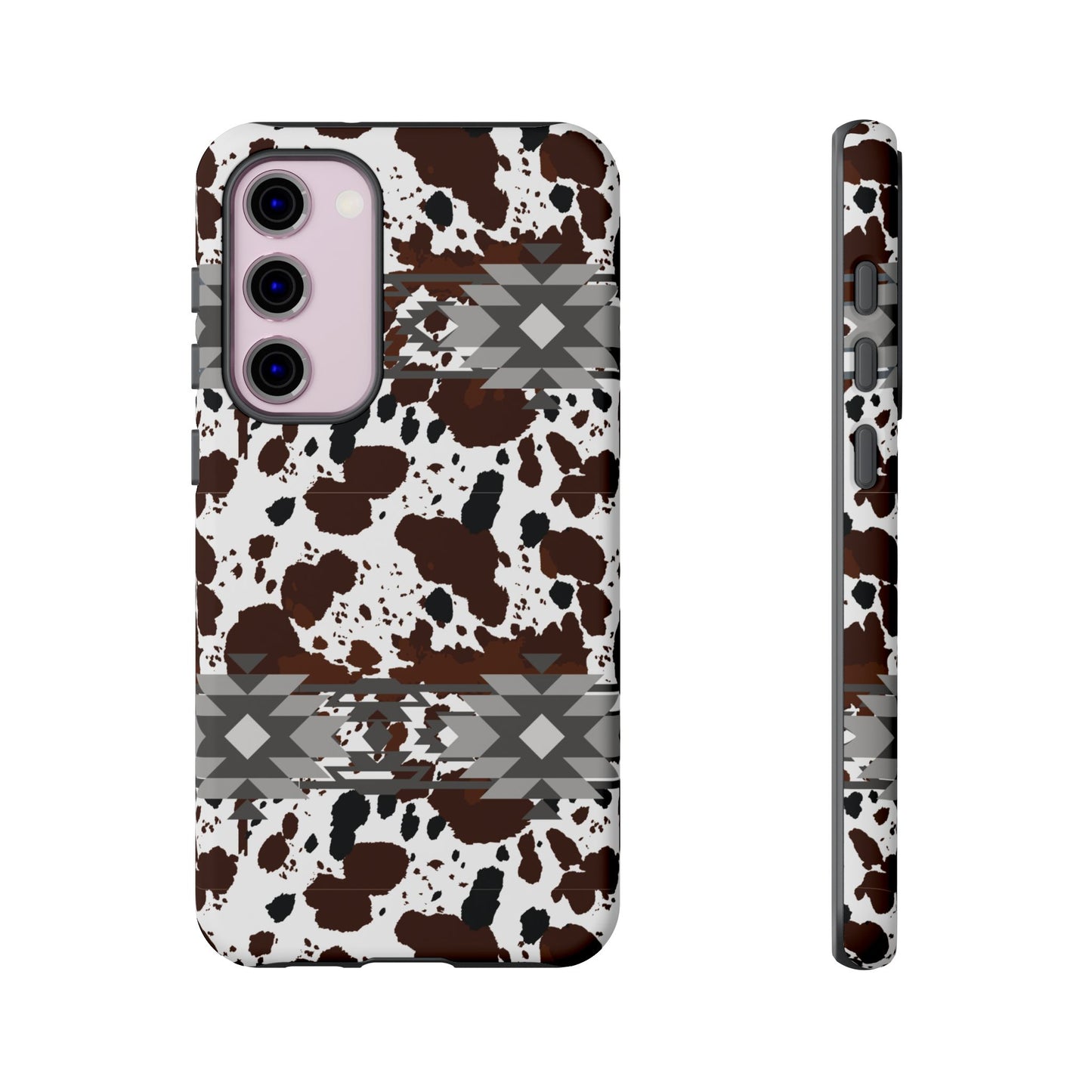 Cow Print Tough Case, Southwestern Aztec Design, Gift Ideas, iPhone Samsung Accessories, Western Style