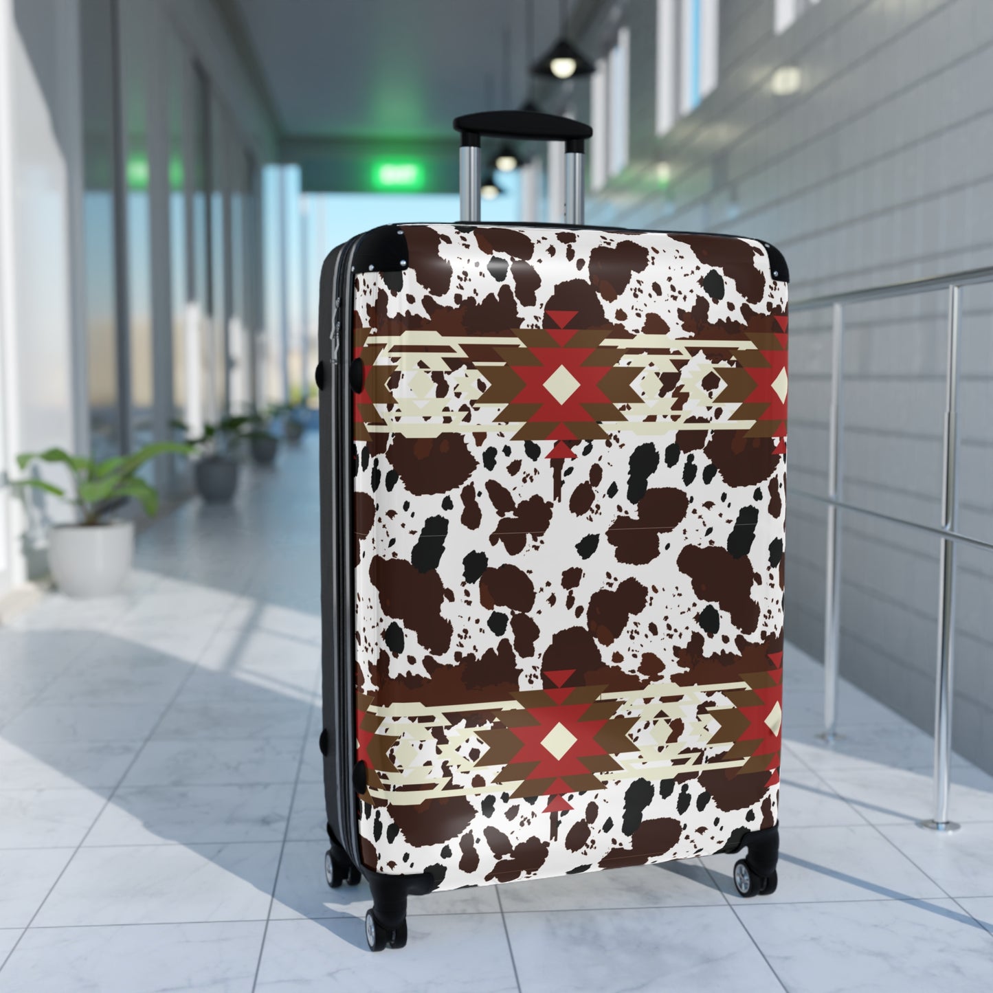 Travel Suitcase, Aztec Cow Print Luggage Bag for Travelers - Tribal Pattern Suitcase, Wanderlust Traveler Gift, Vacation Essential,