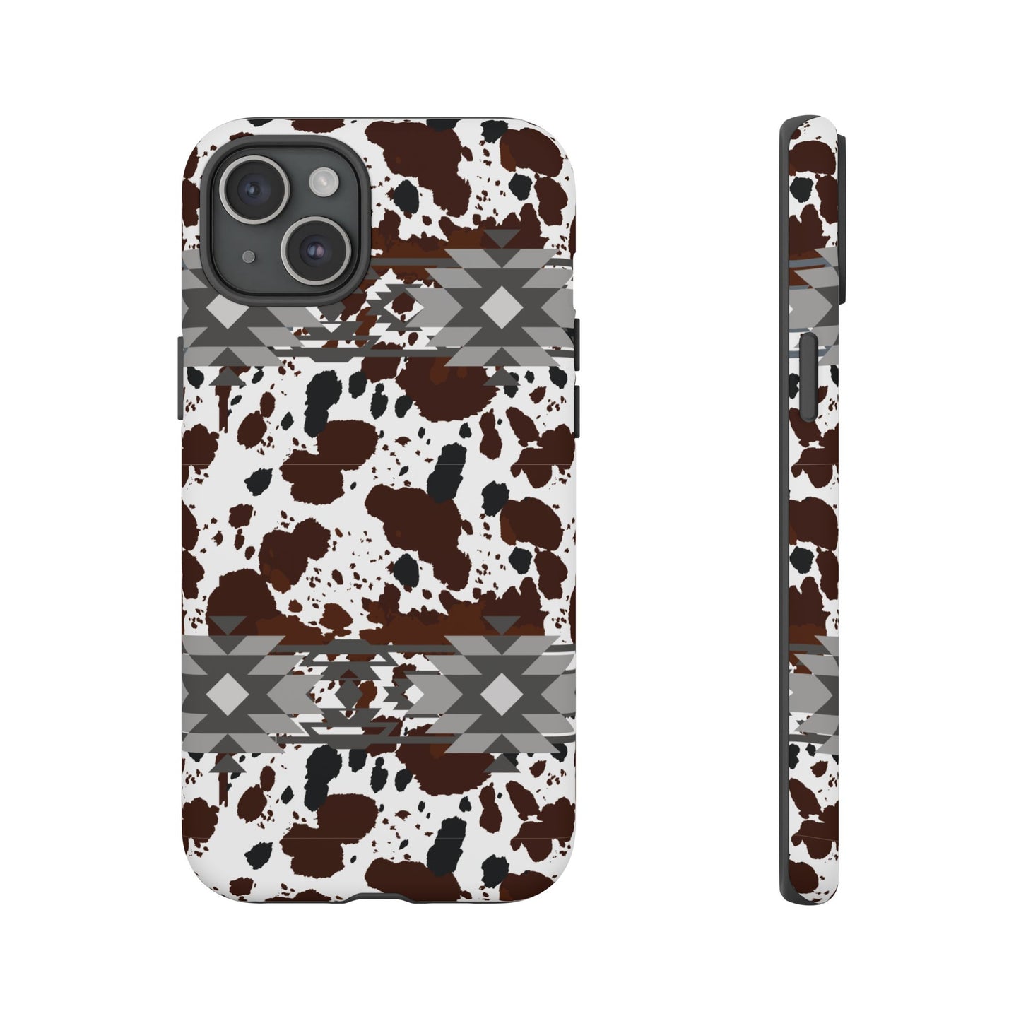 Cow Print Tough Case, Southwestern Aztec Design, Gift Ideas, iPhone Samsung Accessories, Western Style