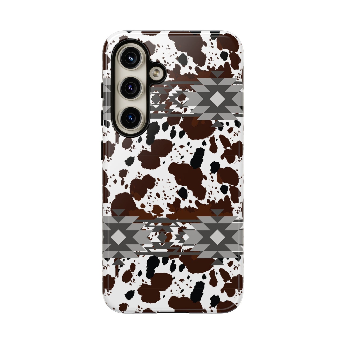 Cow Print Tough Case, Southwestern Aztec Design, Gift Ideas, iPhone Samsung Accessories, Western Style