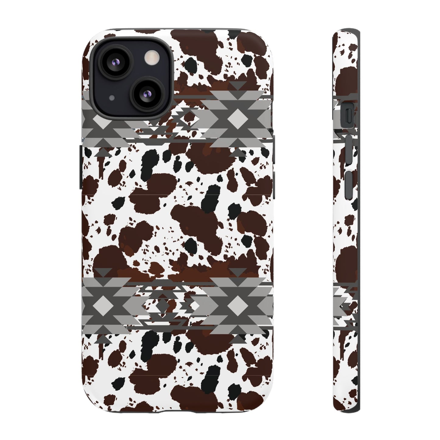 Cow Print Tough Case, Southwestern Aztec Design, Gift Ideas, iPhone Samsung Accessories, Western Style