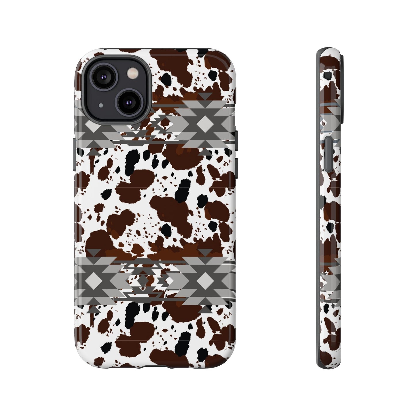 Cow Print Tough Case, Southwestern Aztec Design, Gift Ideas, iPhone Samsung Accessories, Western Style