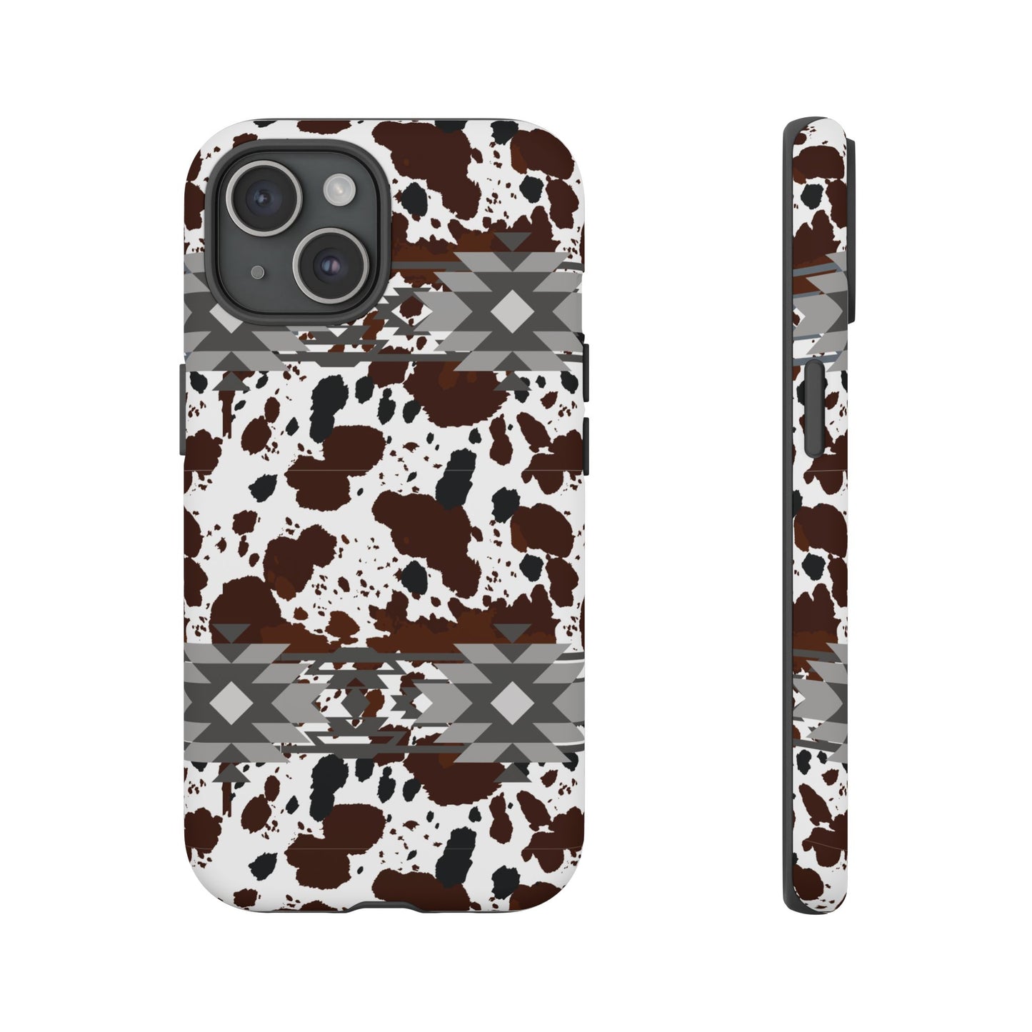 Cow Print Tough Case, Southwestern Aztec Design, Gift Ideas, iPhone Samsung Accessories, Western Style