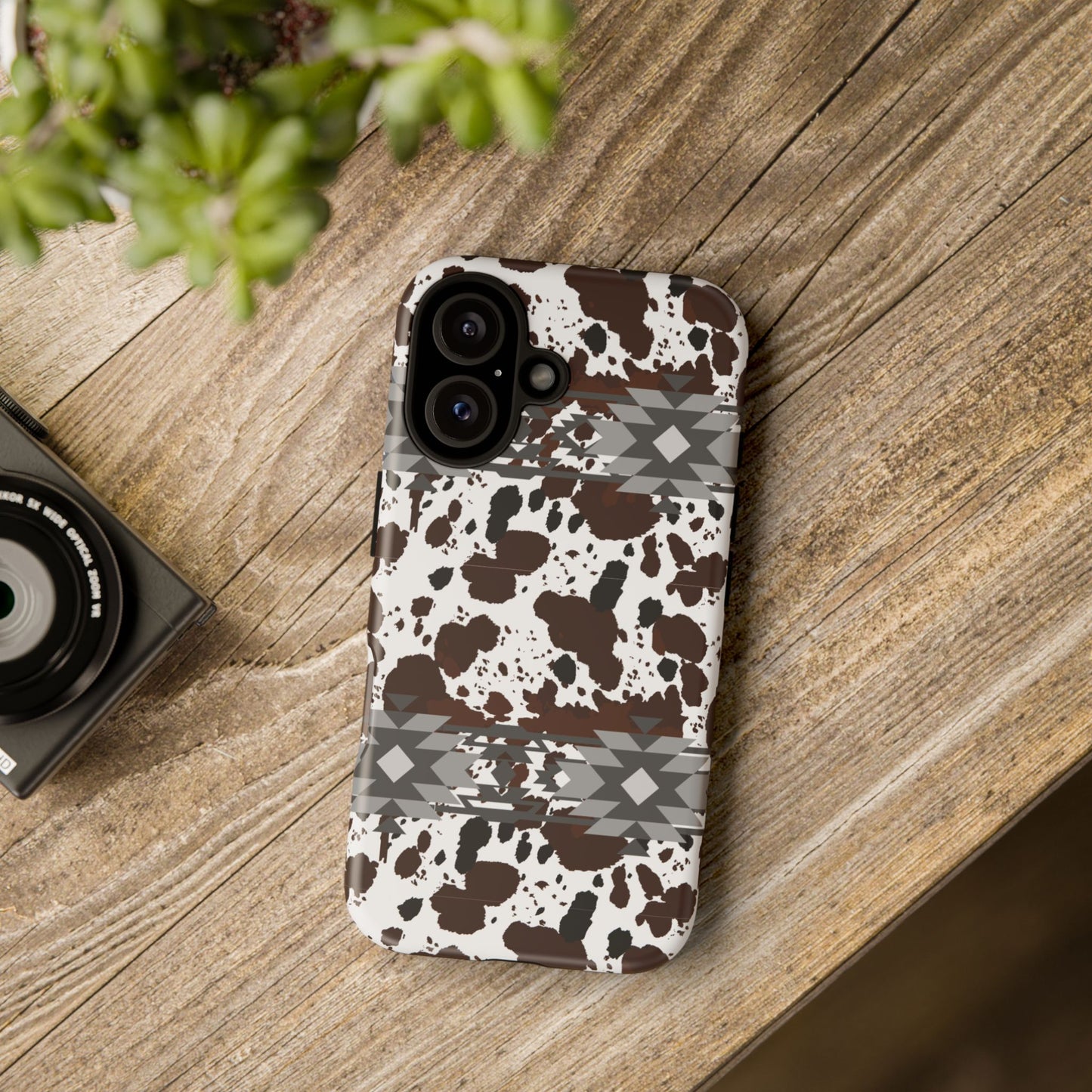 Cow Print Tough Case, Southwestern Aztec Design, Gift Ideas, iPhone Samsung Accessories, Western Style