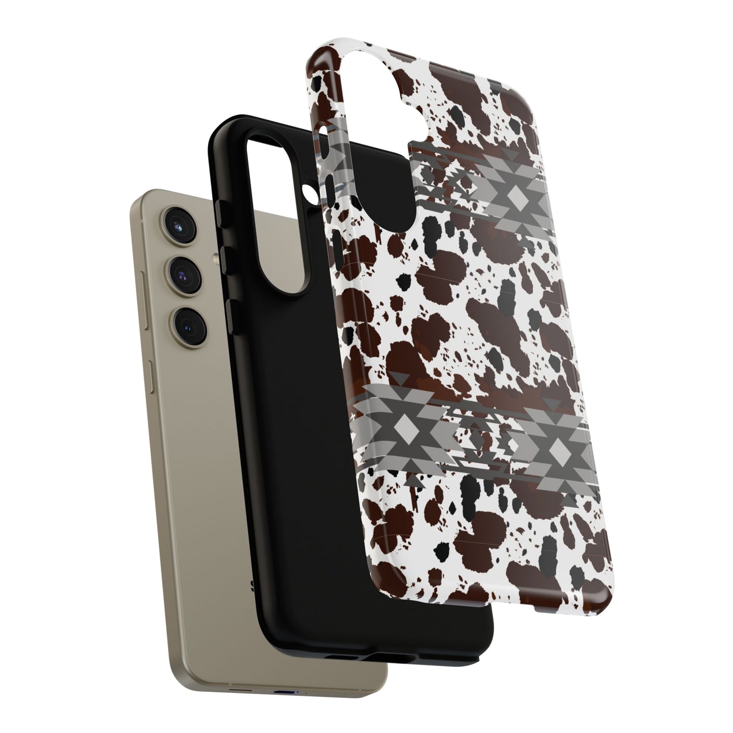 Cow Print Tough Case, Southwestern Aztec Design, Gift Ideas, iPhone Samsung Accessories, Western Style