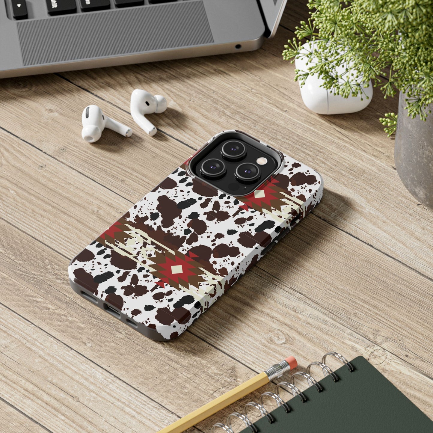 Tough Phone Case - Aztec Cow Print Western Glossy Cover for iPhone & Samsung | Ranch Style Gift