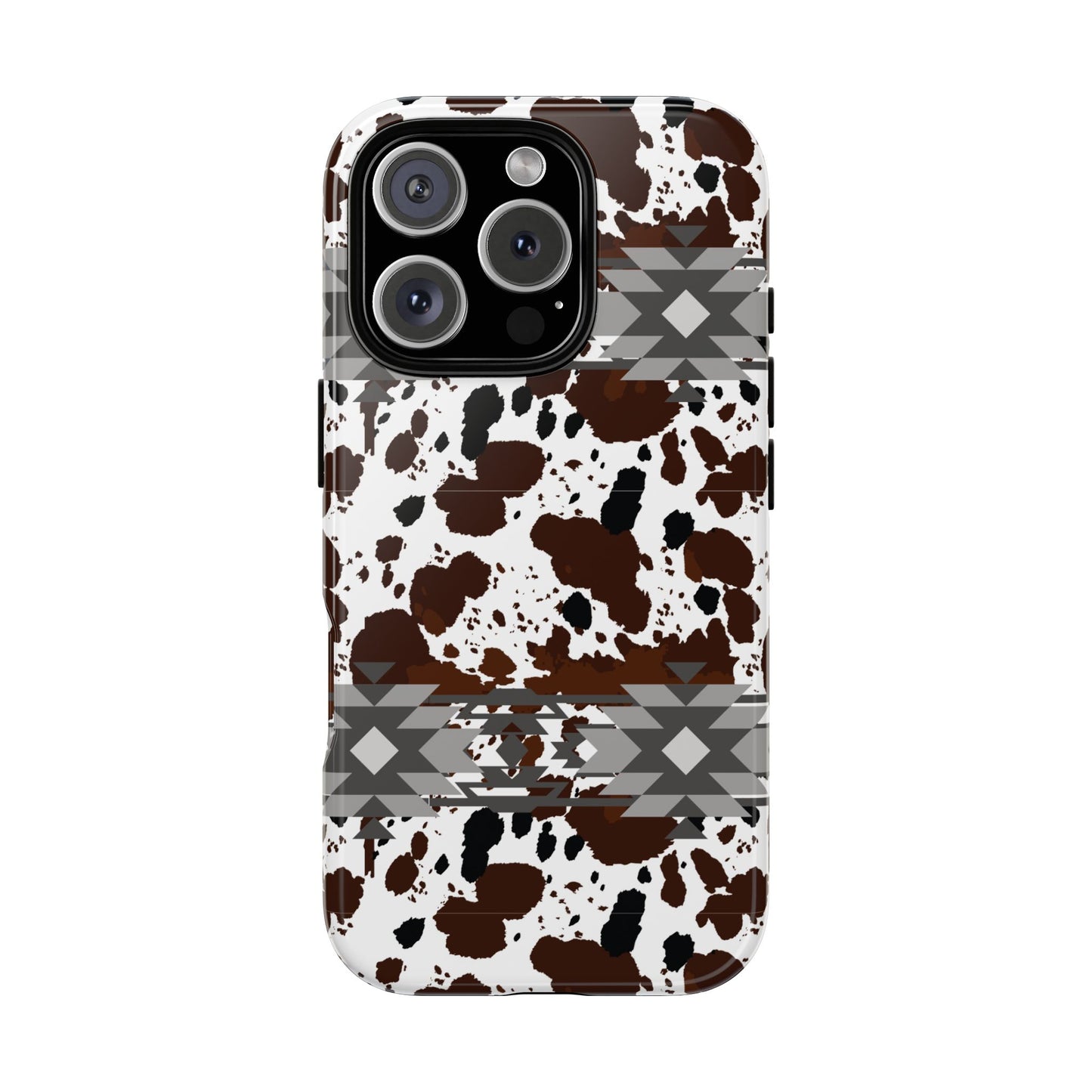 Cow Print Tough Case, Southwestern Aztec Design, Gift Ideas, iPhone Samsung Accessories, Western Style