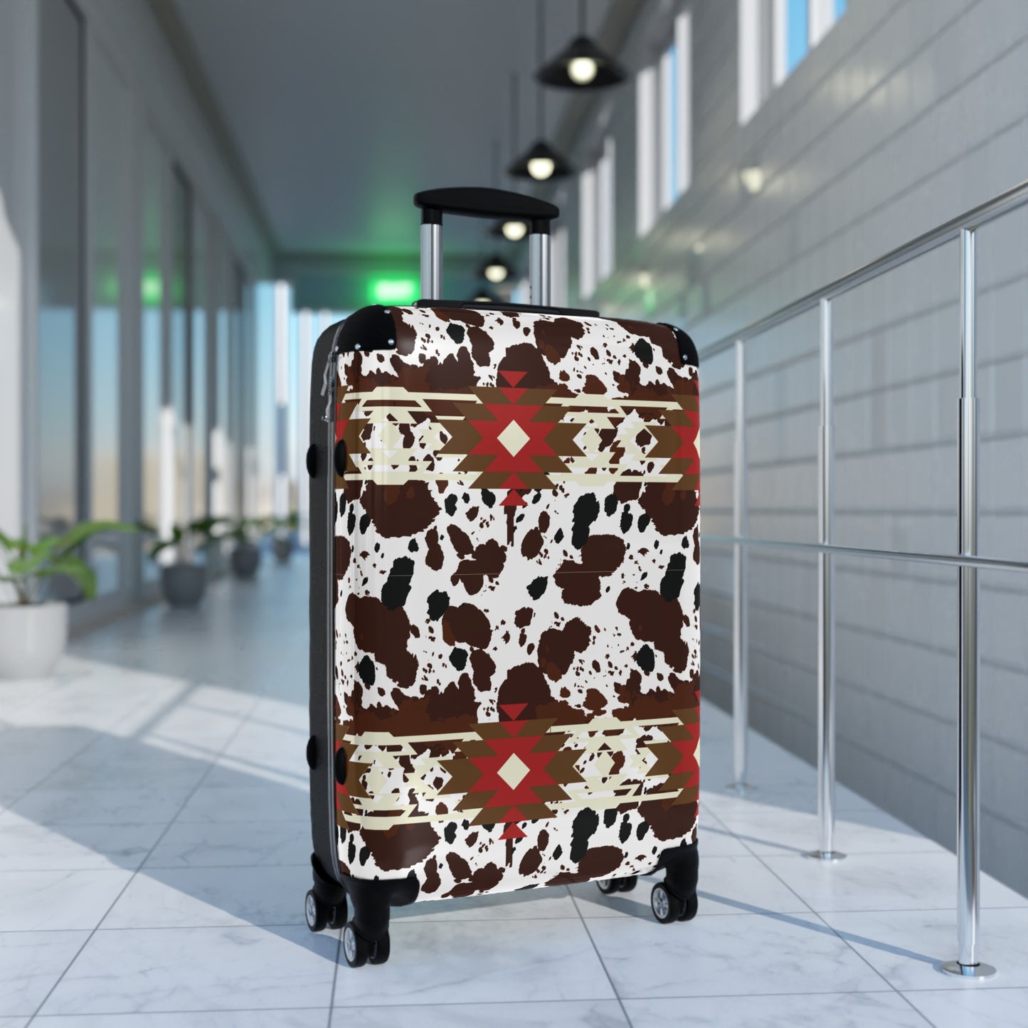 Travel Suitcase, Aztec Cow Print Luggage Bag for Travelers - Tribal Pattern Suitcase, Wanderlust Traveler Gift, Vacation Essential,