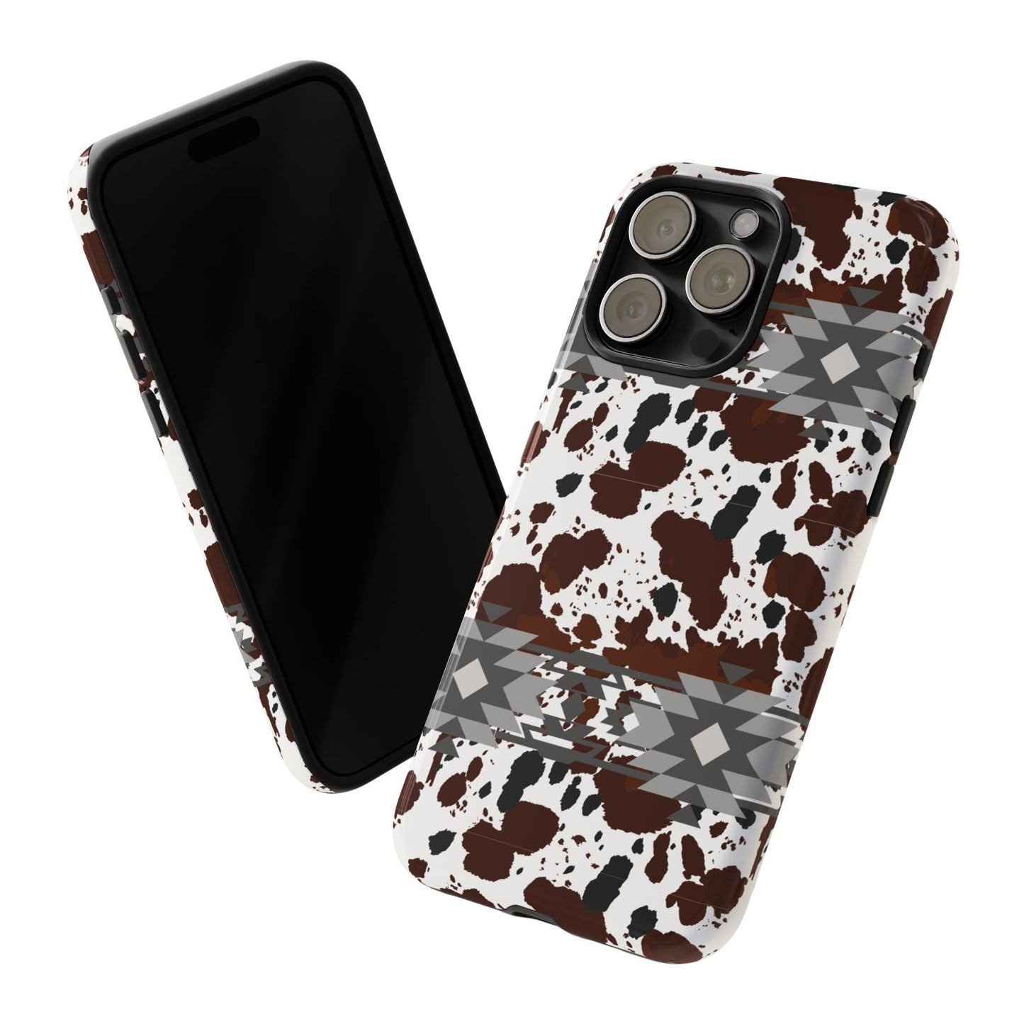 Cow Print Tough Case, Southwestern Aztec Design, Gift Ideas, iPhone Samsung Accessories, Western Style