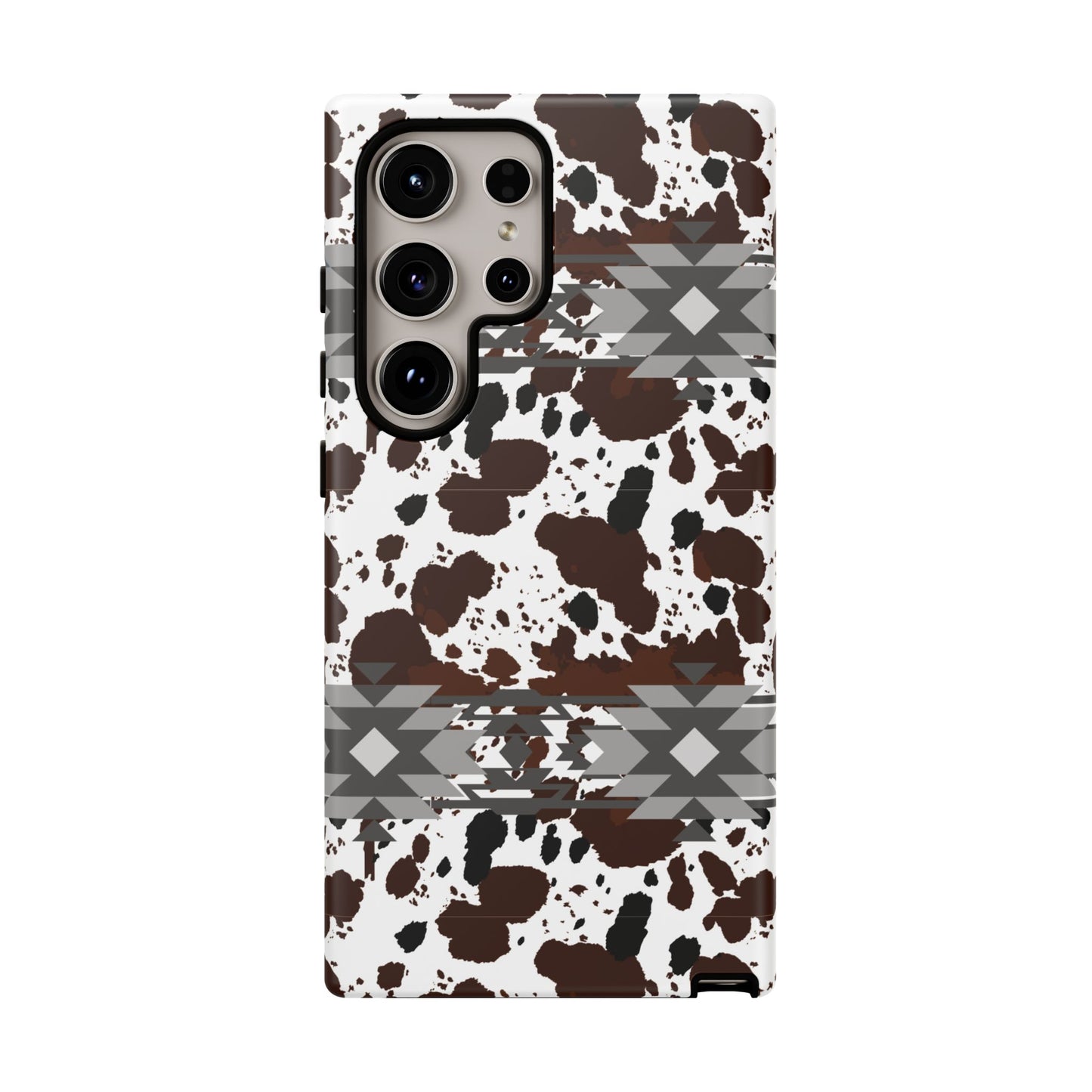 Cow Print Tough Case, Southwestern Aztec Design, Gift Ideas, iPhone Samsung Accessories, Western Style