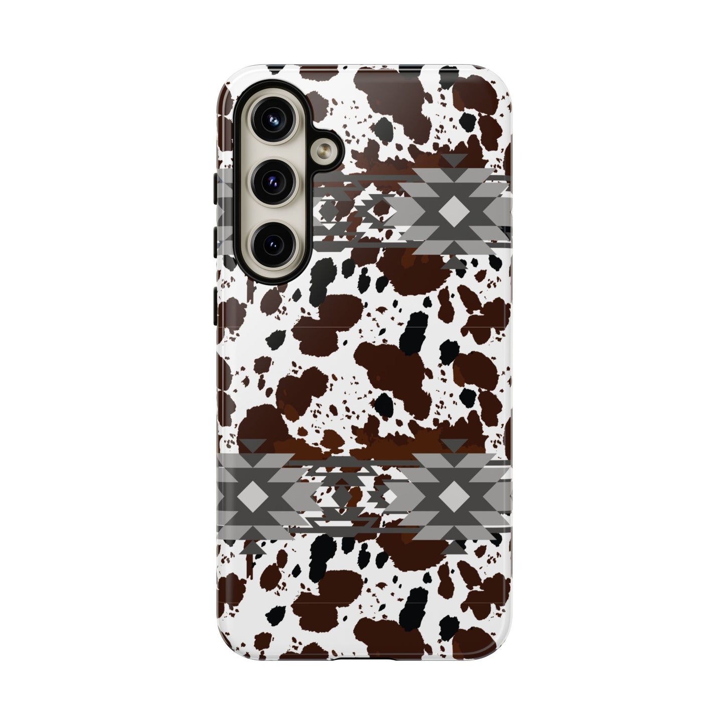 Cow Print Tough Case, Southwestern Aztec Design, Gift Ideas, iPhone Samsung Accessories, Western Style