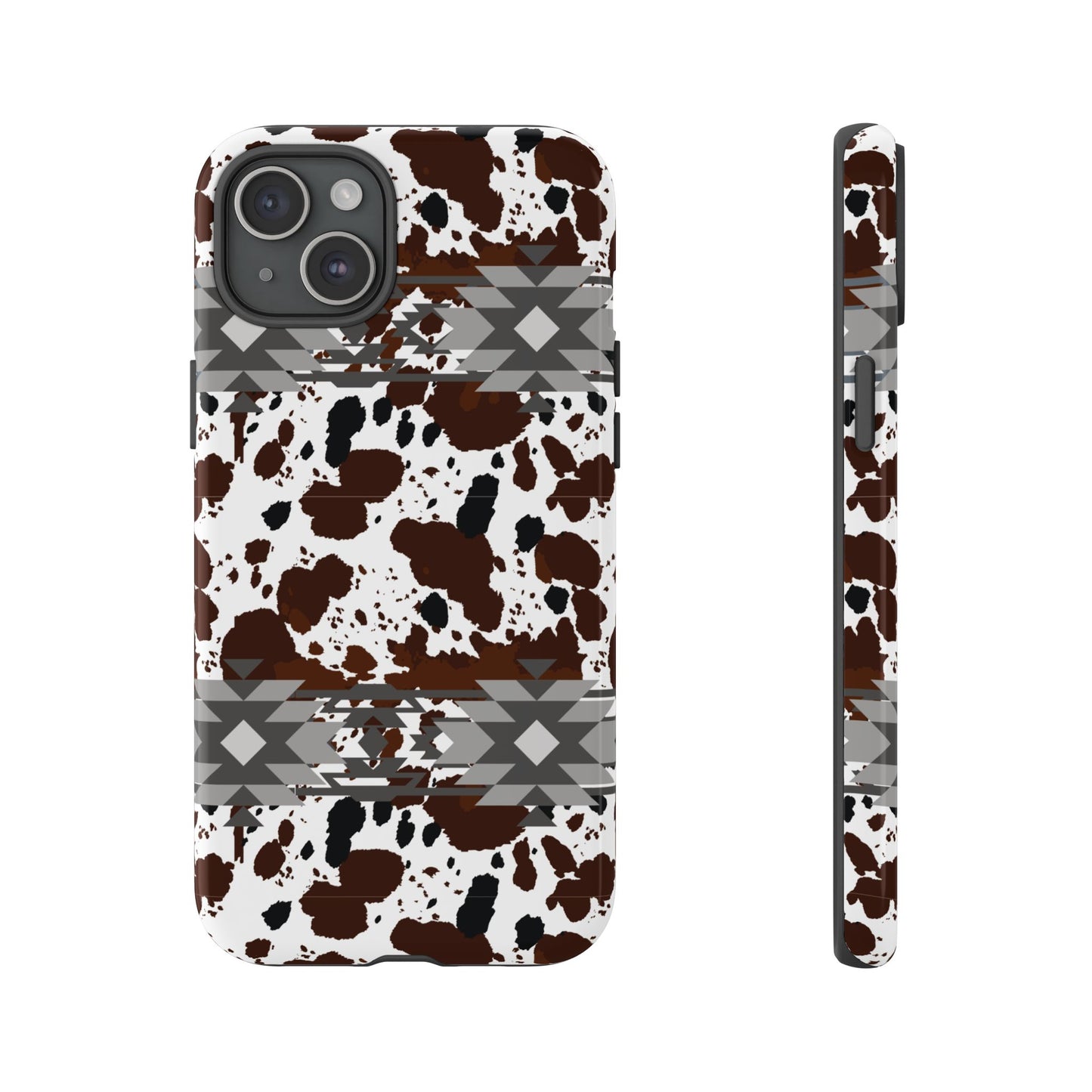 Cow Print Tough Case, Southwestern Aztec Design, Gift Ideas, iPhone Samsung Accessories, Western Style