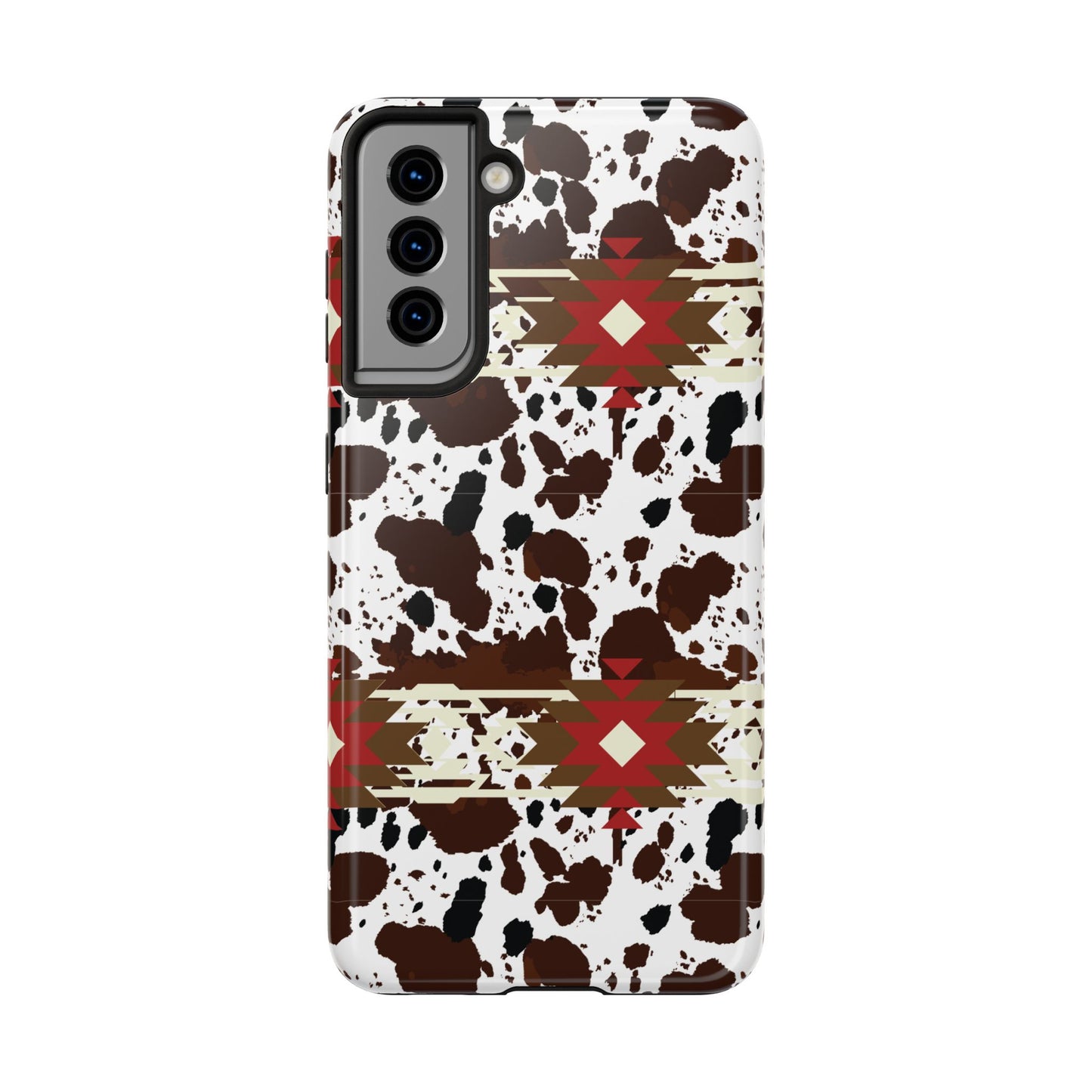 Tough Phone Case - Aztec Cow Print Western Glossy Cover for iPhone & Samsung | Ranch Style Gift