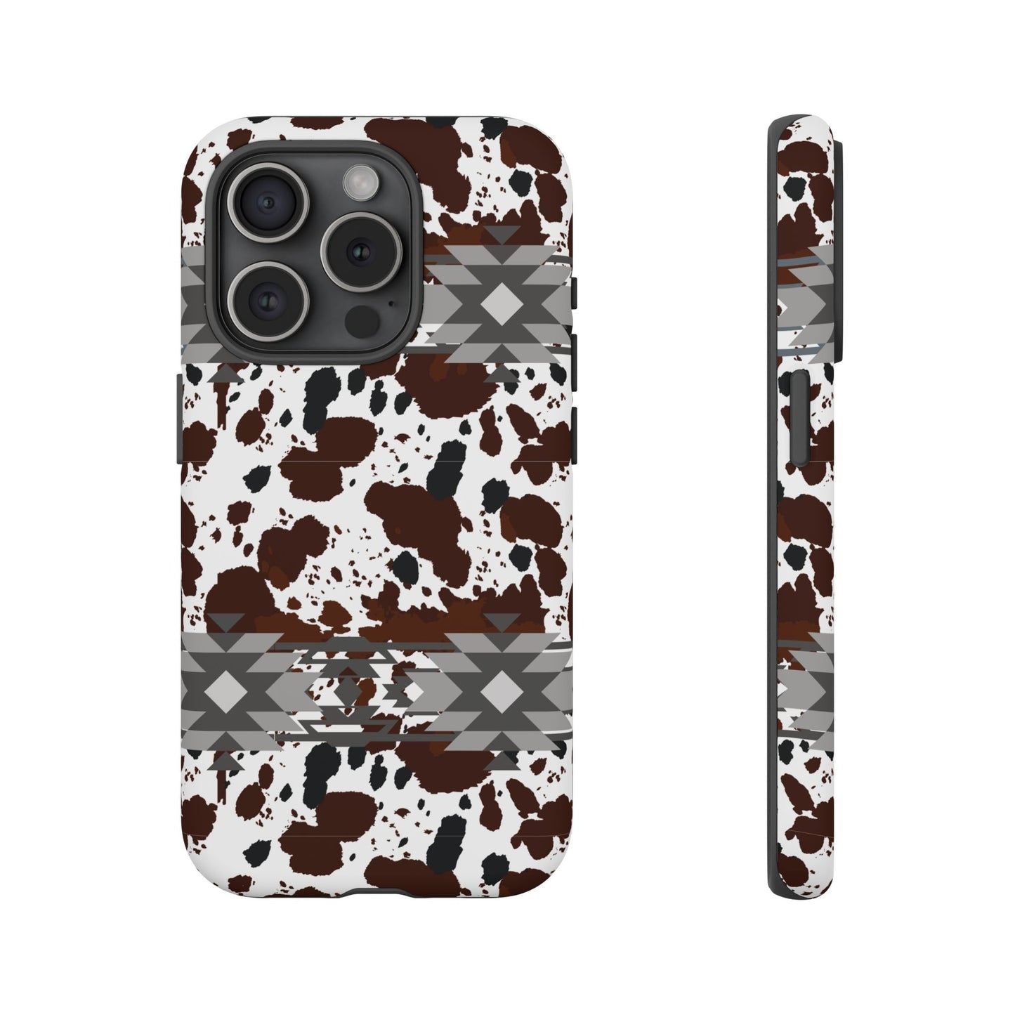 Cow Print Tough Case, Southwestern Aztec Design, Gift Ideas, iPhone Samsung Accessories, Western Style