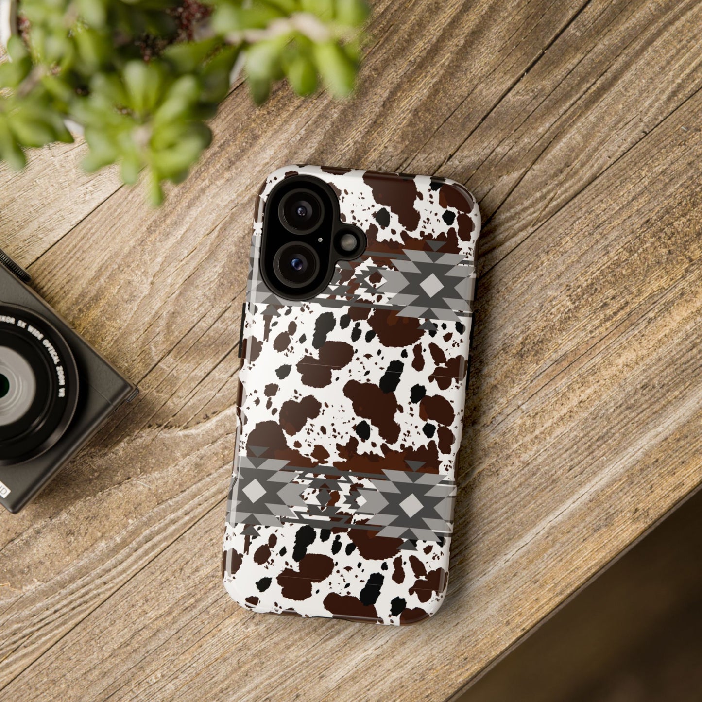 Cow Print Tough Case, Southwestern Aztec Design, Gift Ideas, iPhone Samsung Accessories, Western Style