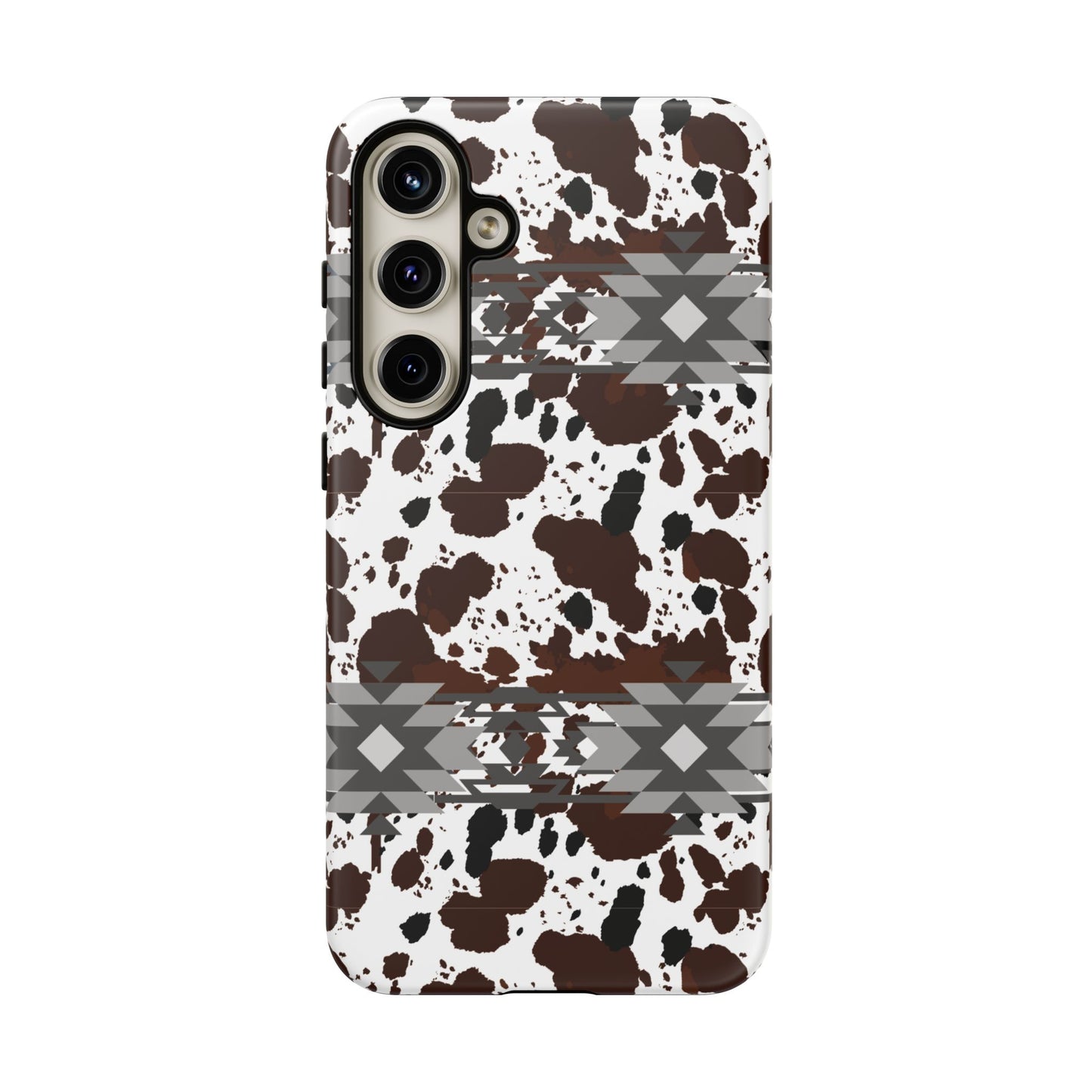 Cow Print Tough Case, Southwestern Aztec Design, Gift Ideas, iPhone Samsung Accessories, Western Style