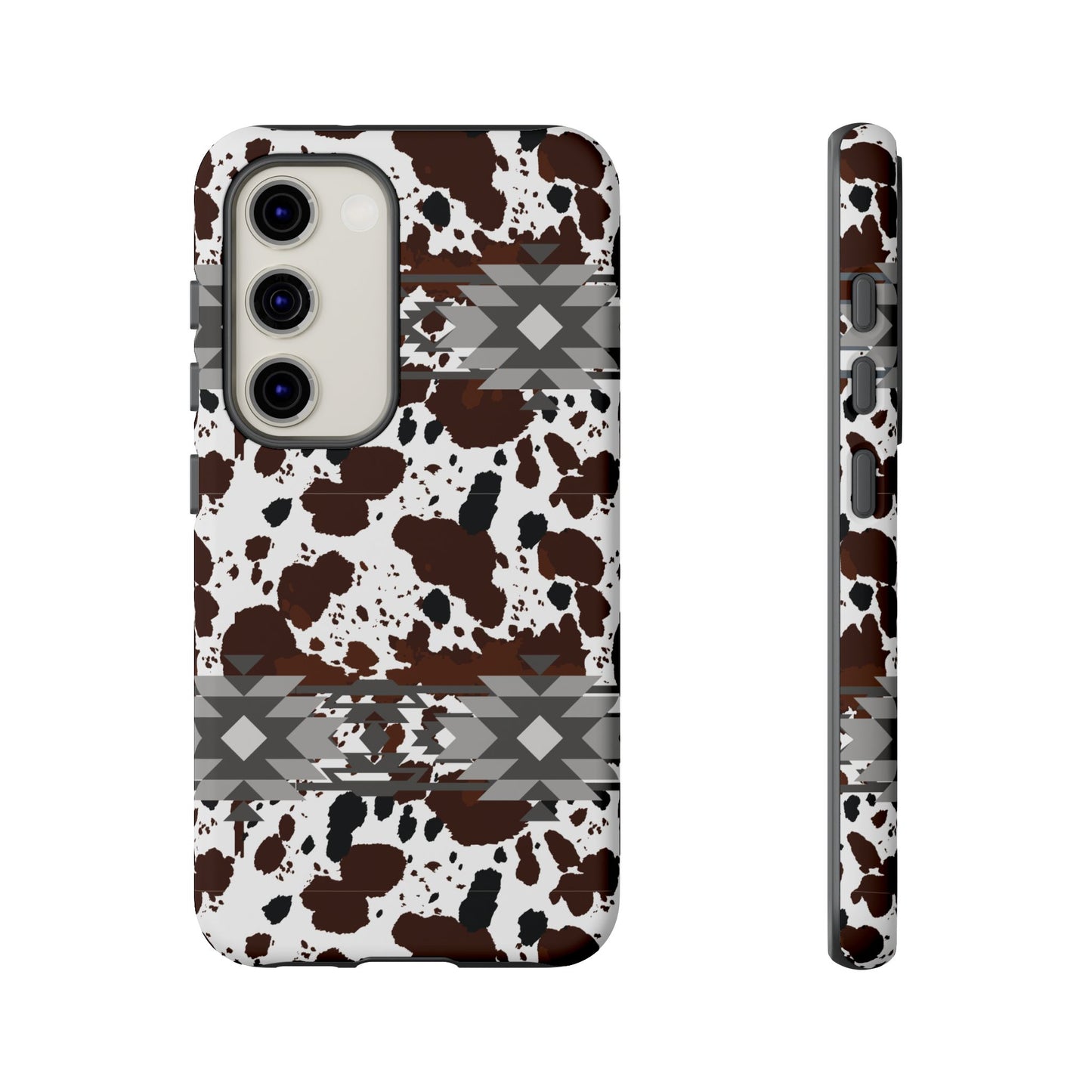 Cow Print Tough Case, Southwestern Aztec Design, Gift Ideas, iPhone Samsung Accessories, Western Style