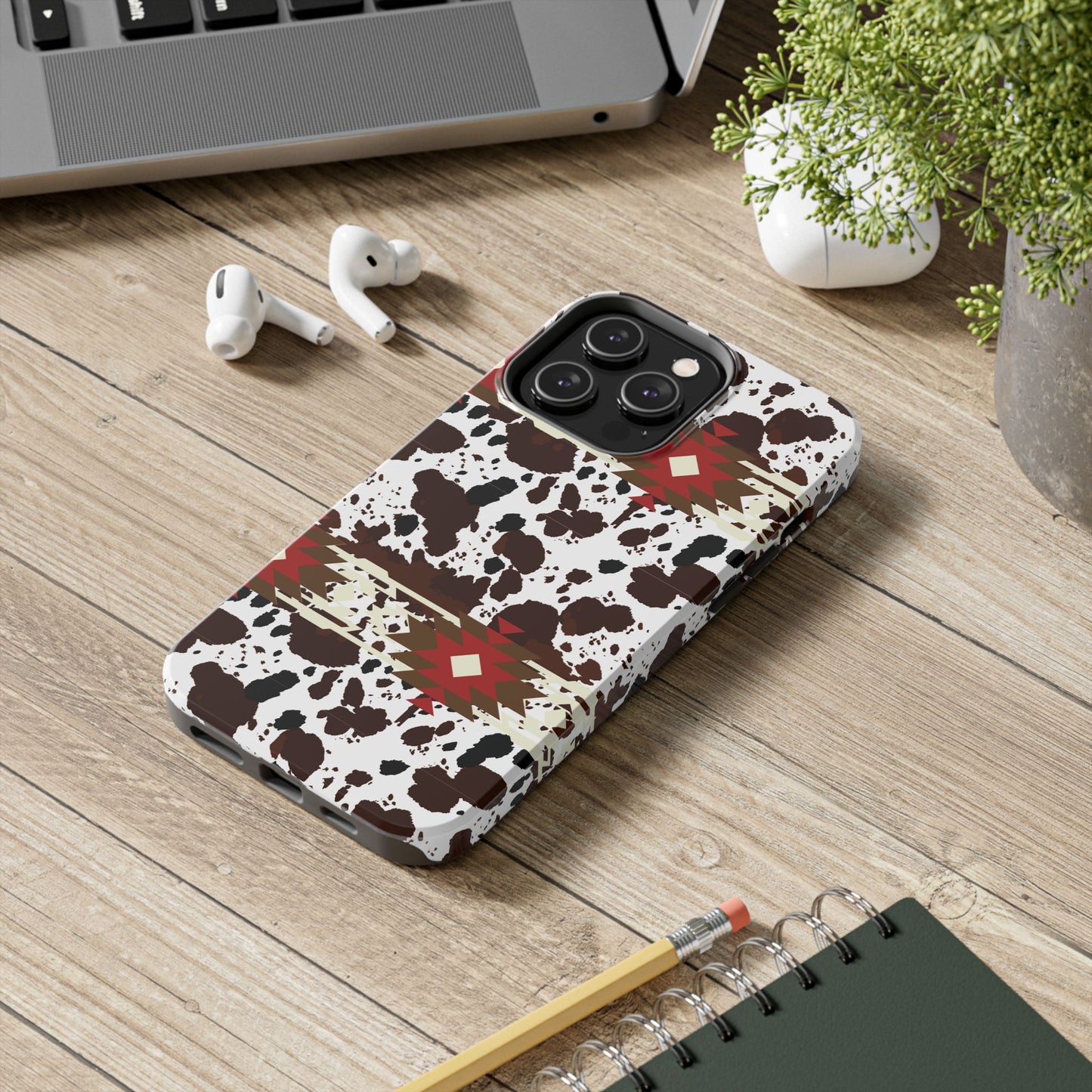 Tough Phone Case - Aztec Cow Print Western Glossy Cover for iPhone & Samsung | Ranch Style Gift