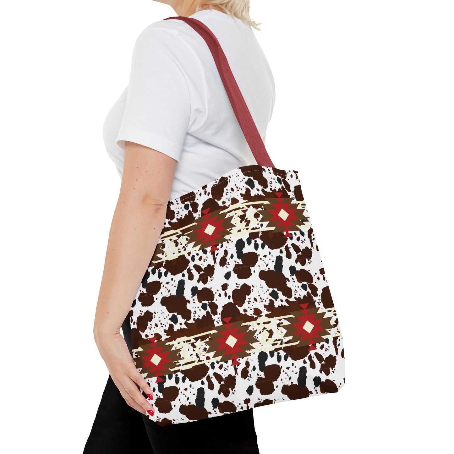 Aztec Cow Hide Tote Bag - Chic Boho Shoulder Purse for Women, Southwestern Pattern Handbag, Ethnic Print Shopping Bag, Tribal Style