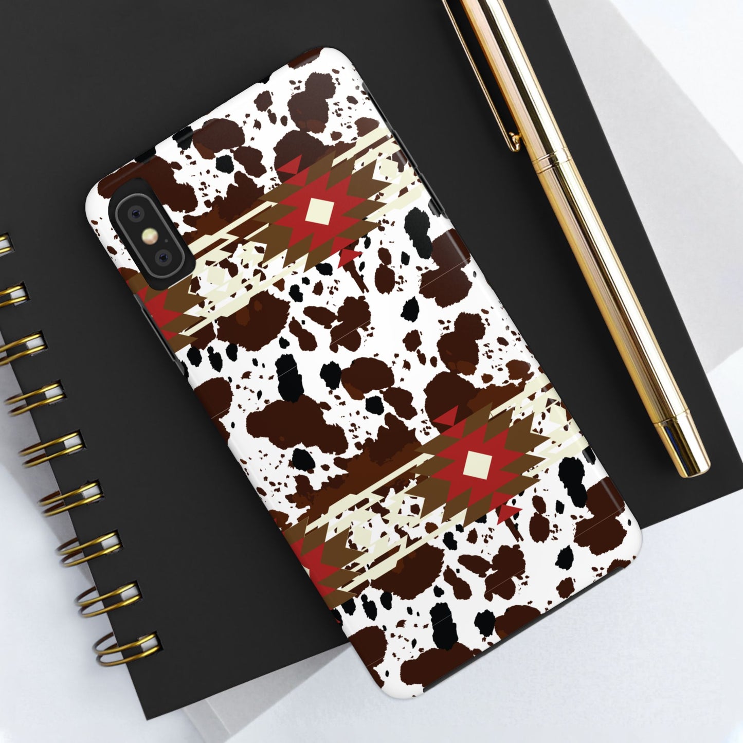 Tough Phone Case - Aztec Cow Print Western Glossy Cover for iPhone & Samsung | Ranch Style Gift