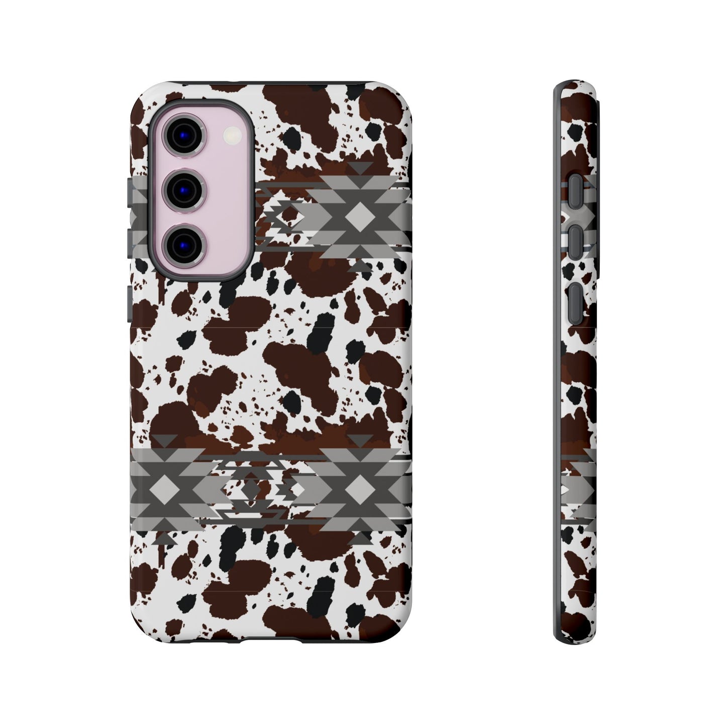 Cow Print Tough Case, Southwestern Aztec Design, Gift Ideas, iPhone Samsung Accessories, Western Style