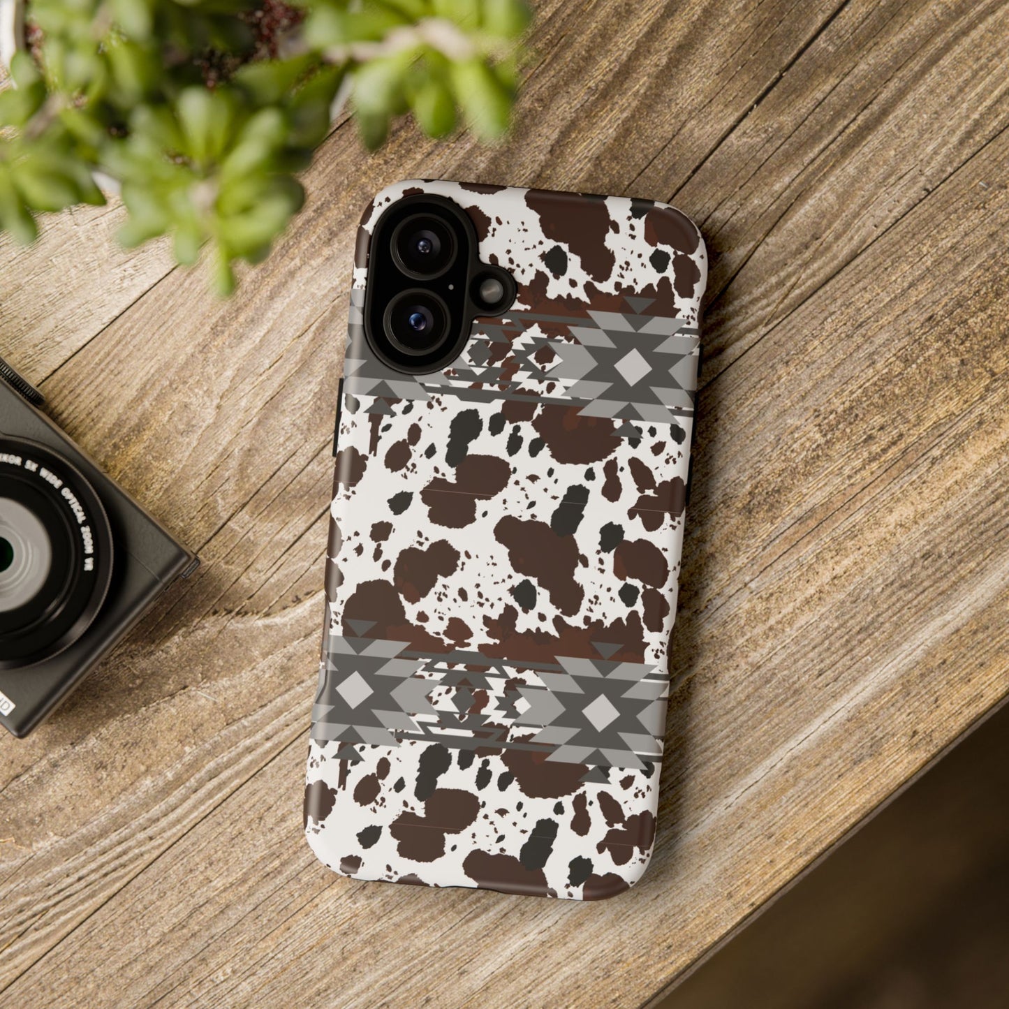 Cow Print Tough Case, Southwestern Aztec Design, Gift Ideas, iPhone Samsung Accessories, Western Style