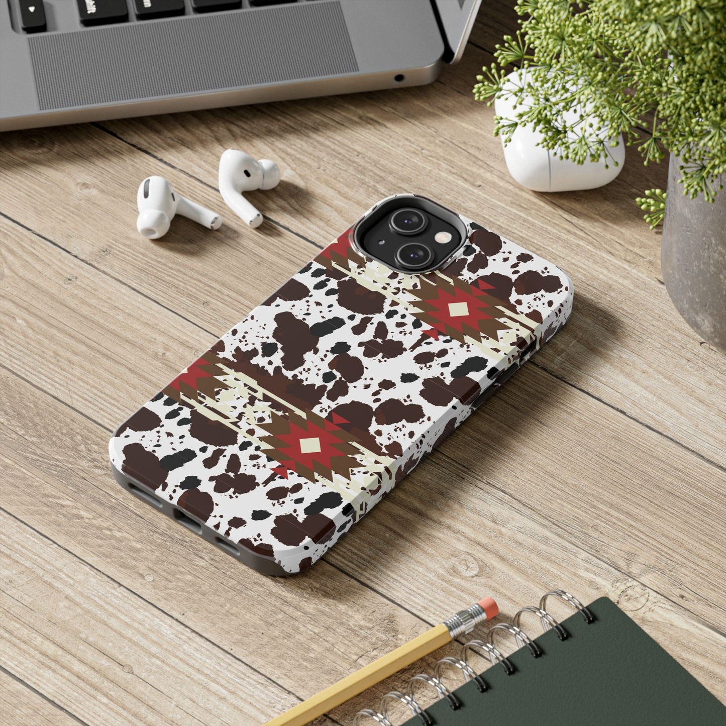 Tough Phone Case - Aztec Cow Print Western Glossy Cover for iPhone & Samsung | Ranch Style Gift