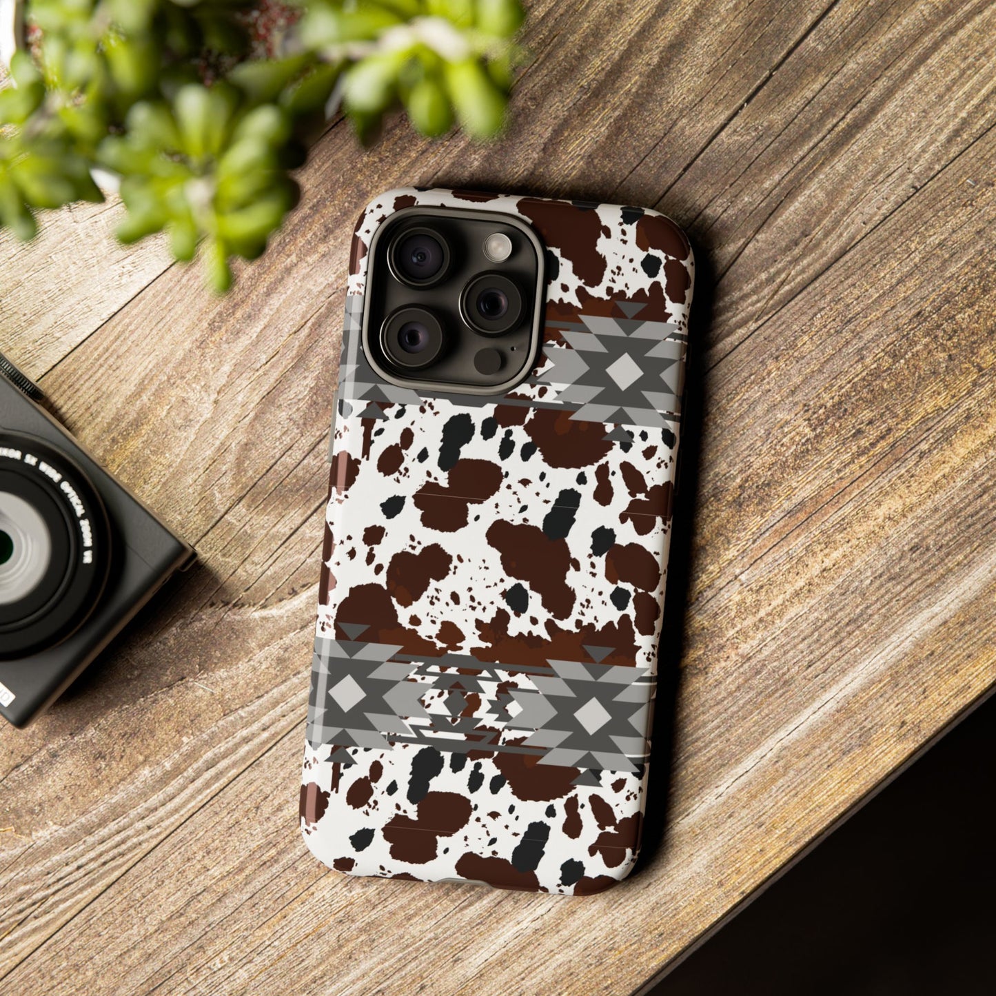 Cow Print Tough Case, Southwestern Aztec Design, Gift Ideas, iPhone Samsung Accessories, Western Style