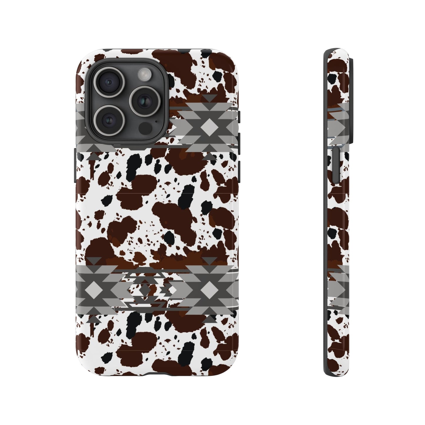 Cow Print Tough Case, Southwestern Aztec Design, Gift Ideas, iPhone Samsung Accessories, Western Style