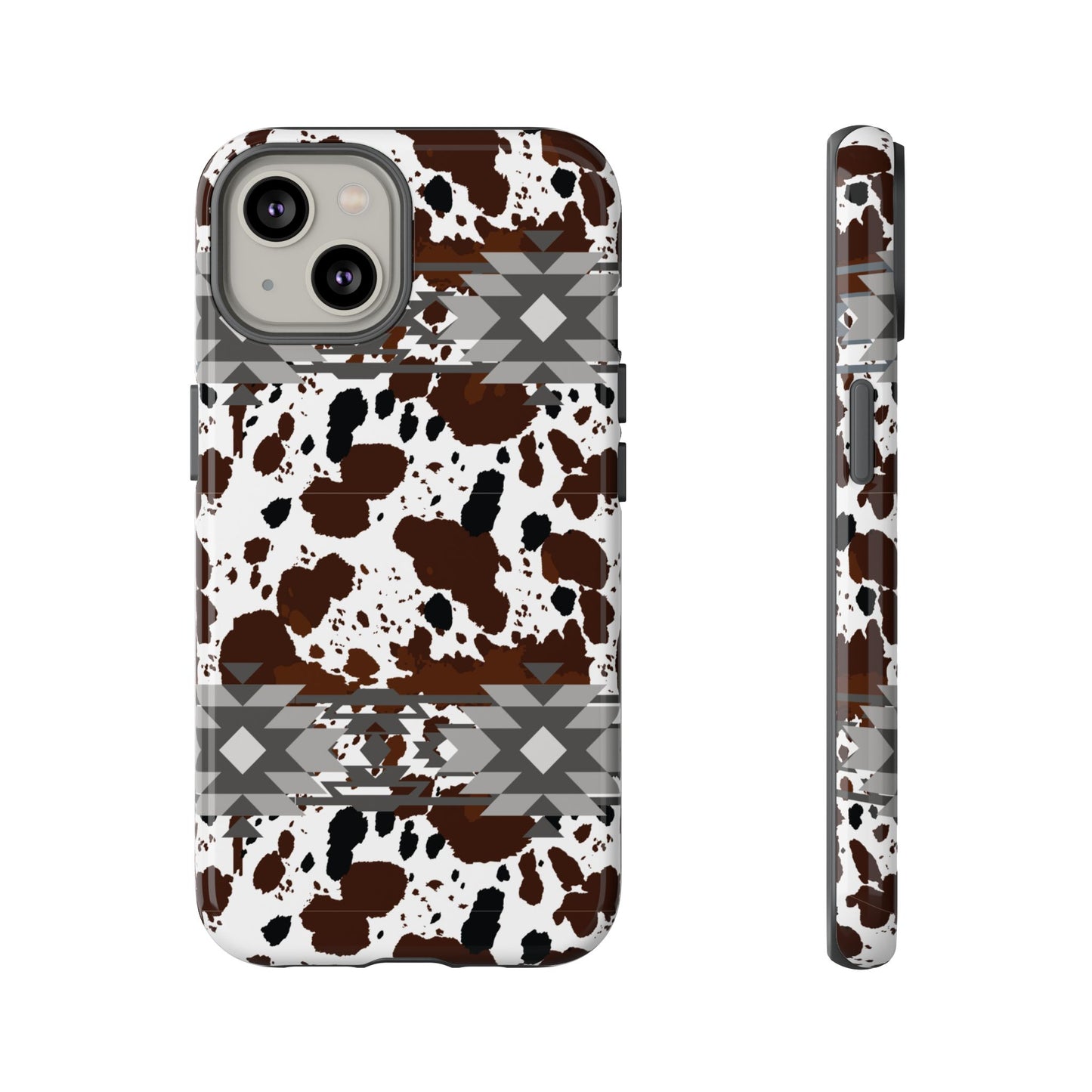 Cow Print Tough Case, Southwestern Aztec Design, Gift Ideas, iPhone Samsung Accessories, Western Style