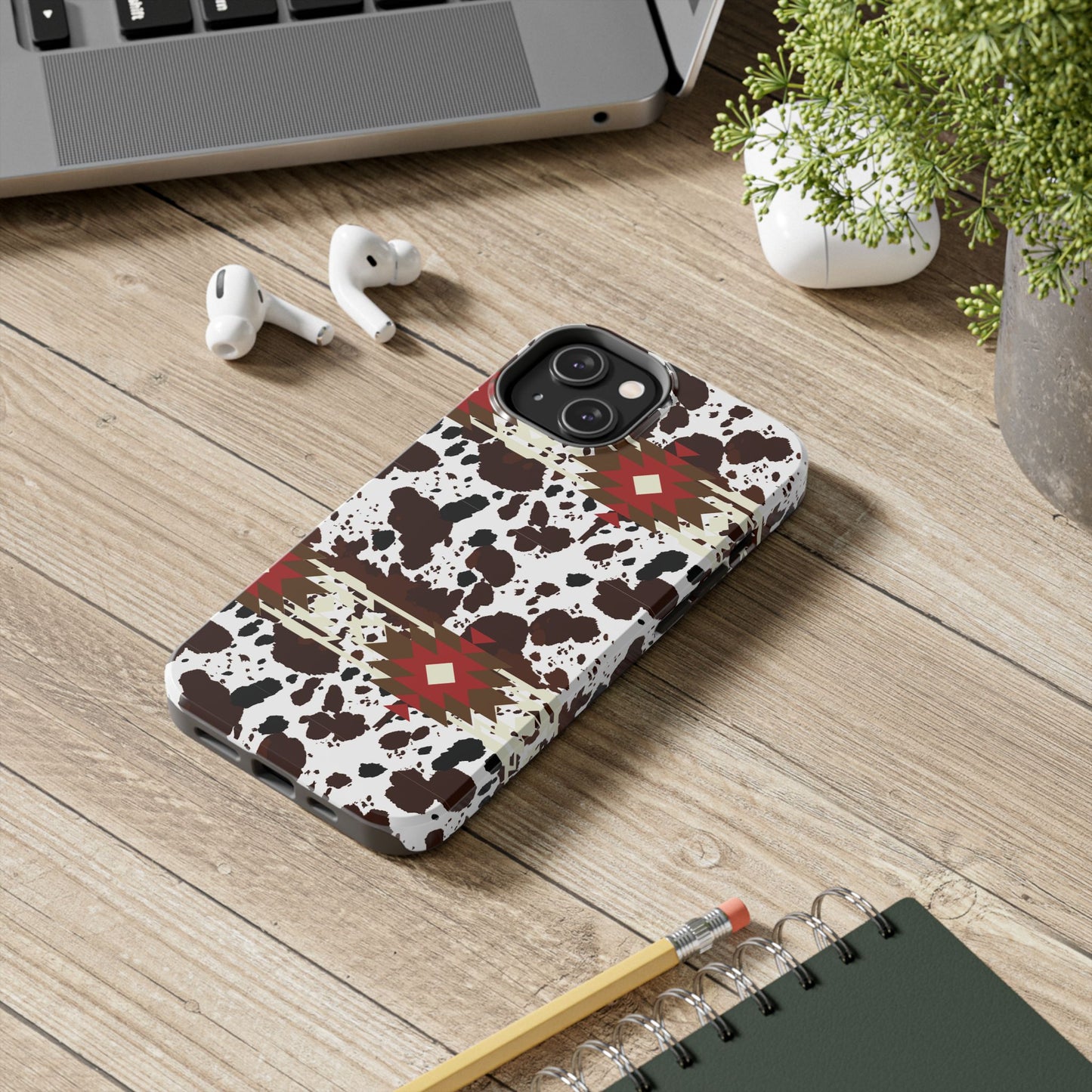 Tough Phone Case - Aztec Cow Print Western Glossy Cover for iPhone & Samsung | Ranch Style Gift