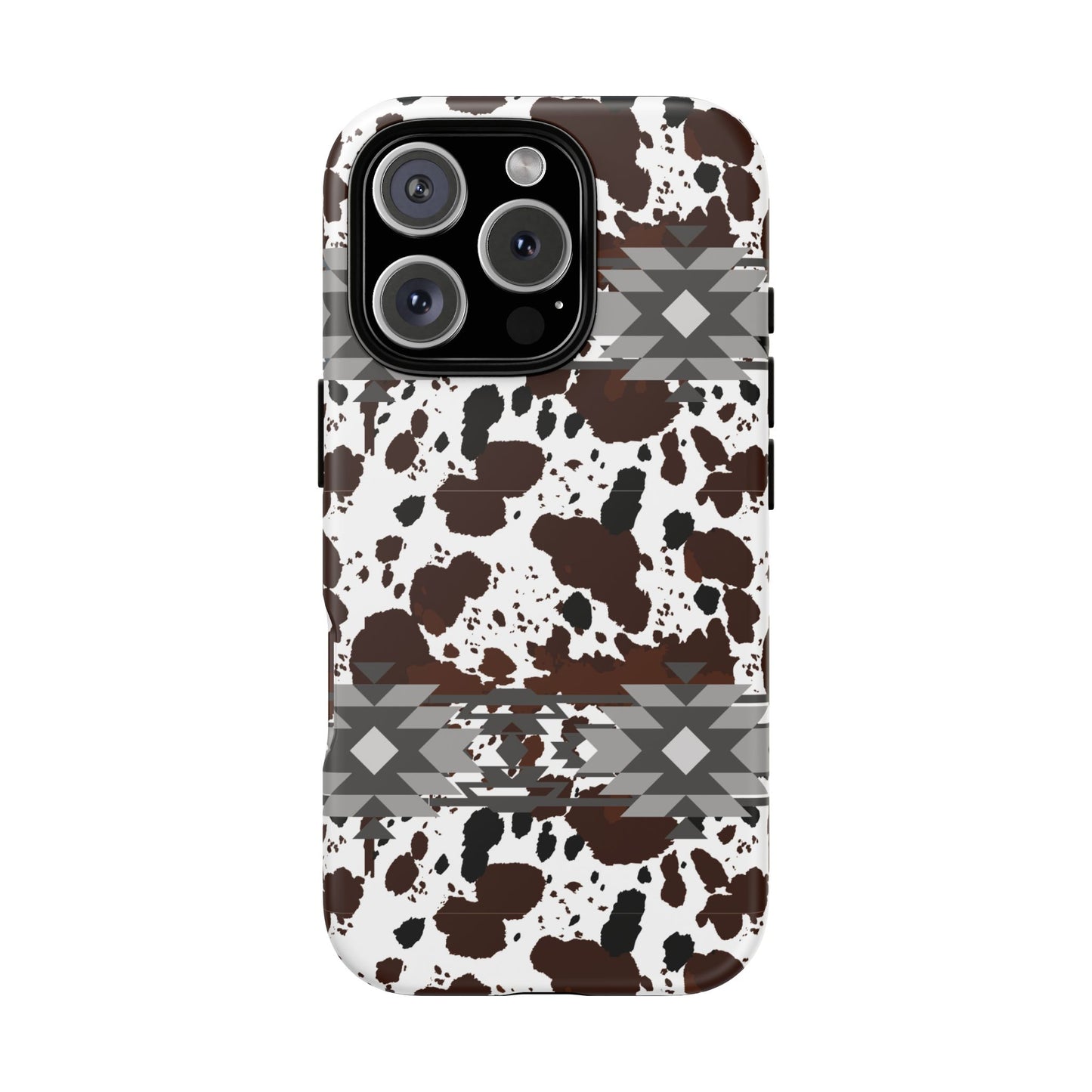 Cow Print Tough Case, Southwestern Aztec Design, Gift Ideas, iPhone Samsung Accessories, Western Style