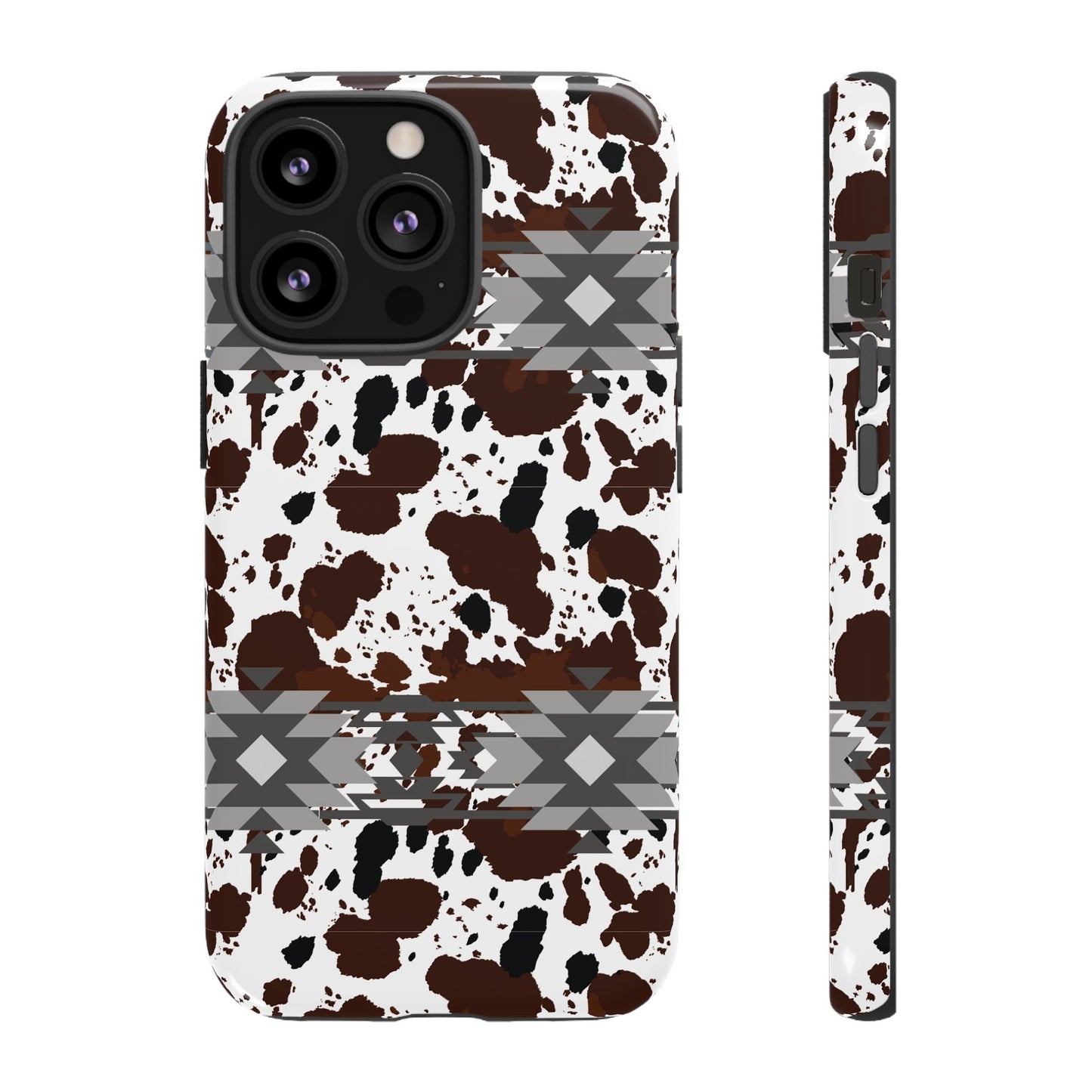 Cow Print Tough Case, Southwestern Aztec Design, Gift Ideas, iPhone Samsung Accessories, Western Style