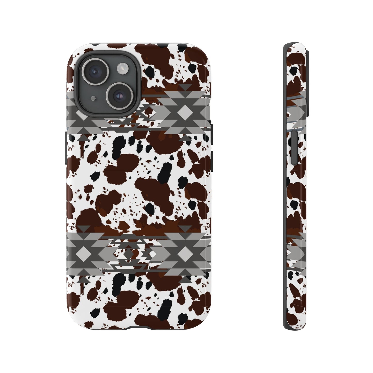 Cow Print Tough Case, Southwestern Aztec Design, Gift Ideas, iPhone Samsung Accessories, Western Style