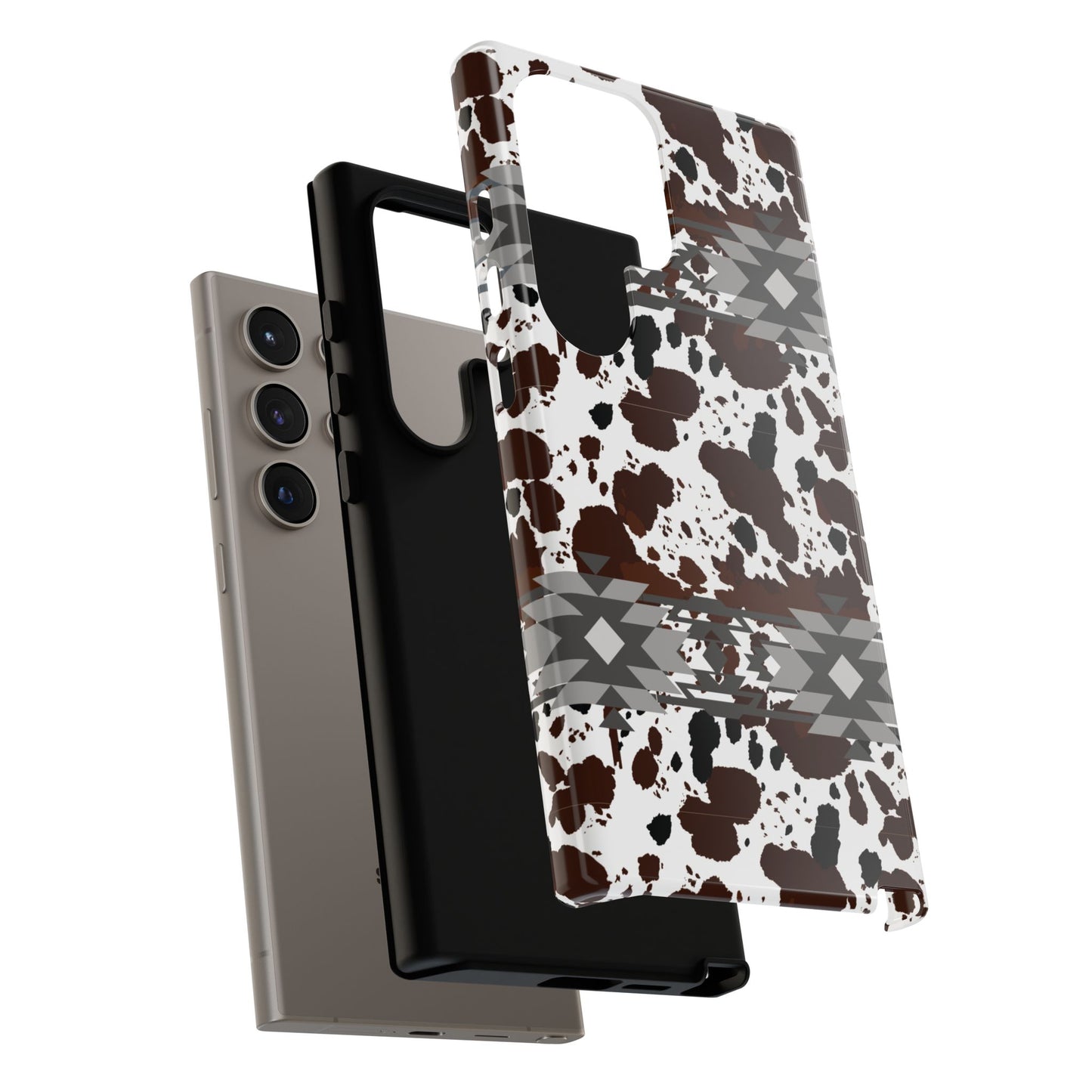 Cow Print Tough Case, Southwestern Aztec Design, Gift Ideas, iPhone Samsung Accessories, Western Style