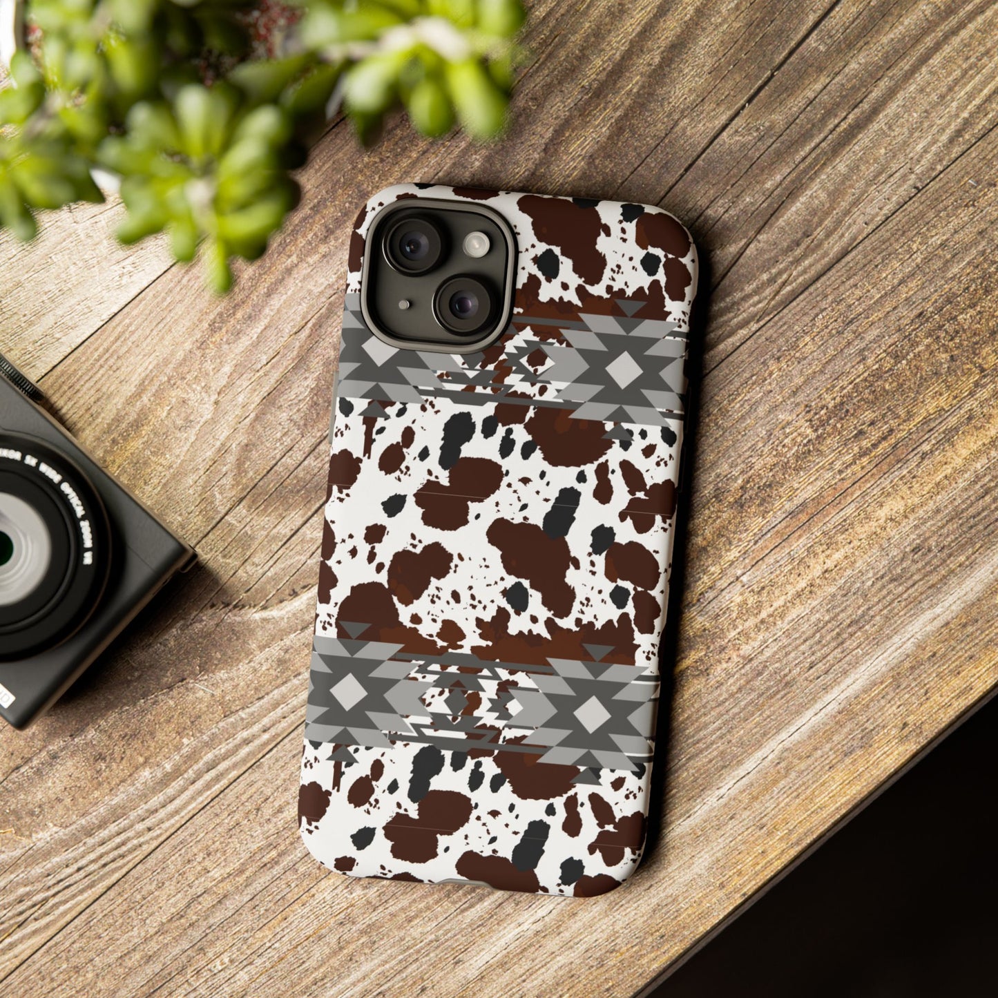 Cow Print Tough Case, Southwestern Aztec Design, Gift Ideas, iPhone Samsung Accessories, Western Style