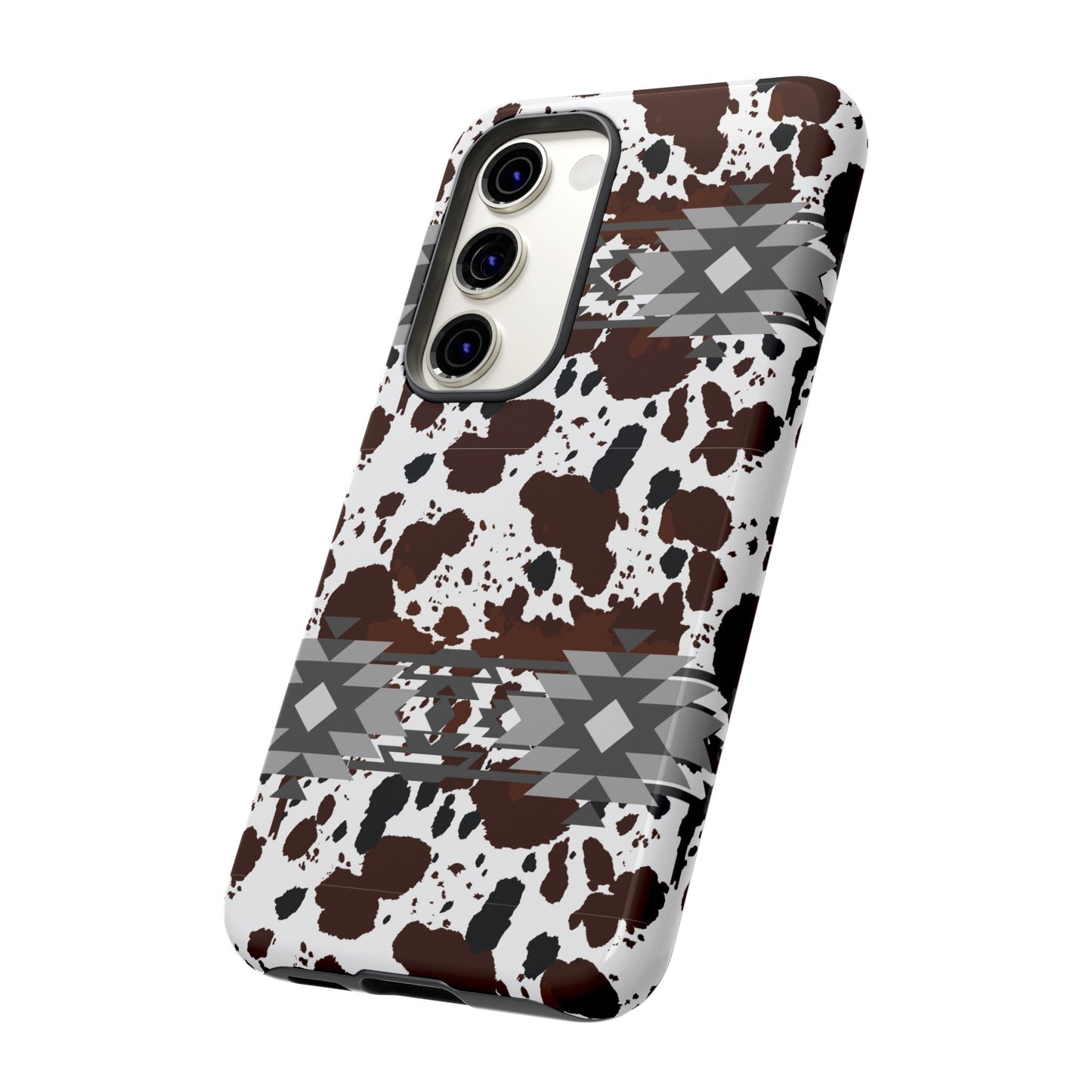 Cow Print Tough Case, Southwestern Aztec Design, Gift Ideas, iPhone Samsung Accessories, Western Style