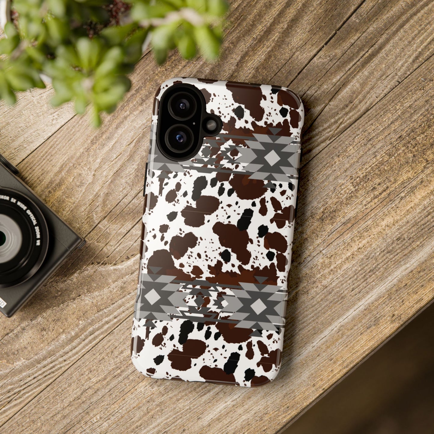 Cow Print Tough Case, Southwestern Aztec Design, Gift Ideas, iPhone Samsung Accessories, Western Style