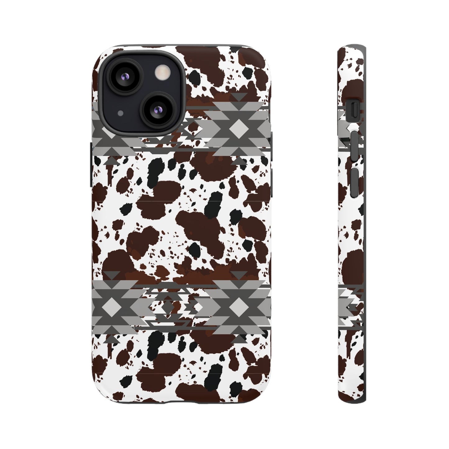 Cow Print Tough Case, Southwestern Aztec Design, Gift Ideas, iPhone Samsung Accessories, Western Style