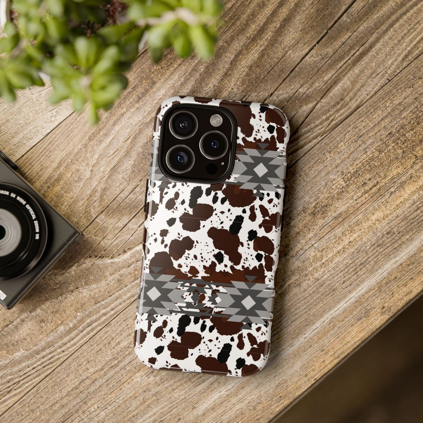 Cow Print Tough Case, Southwestern Aztec Design, Gift Ideas, iPhone Samsung Accessories, Western Style