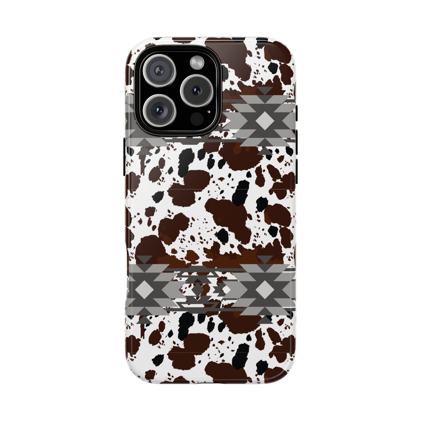 Cow Print Tough Case, Southwestern Aztec Design, Gift Ideas, iPhone Samsung Accessories, Western Style