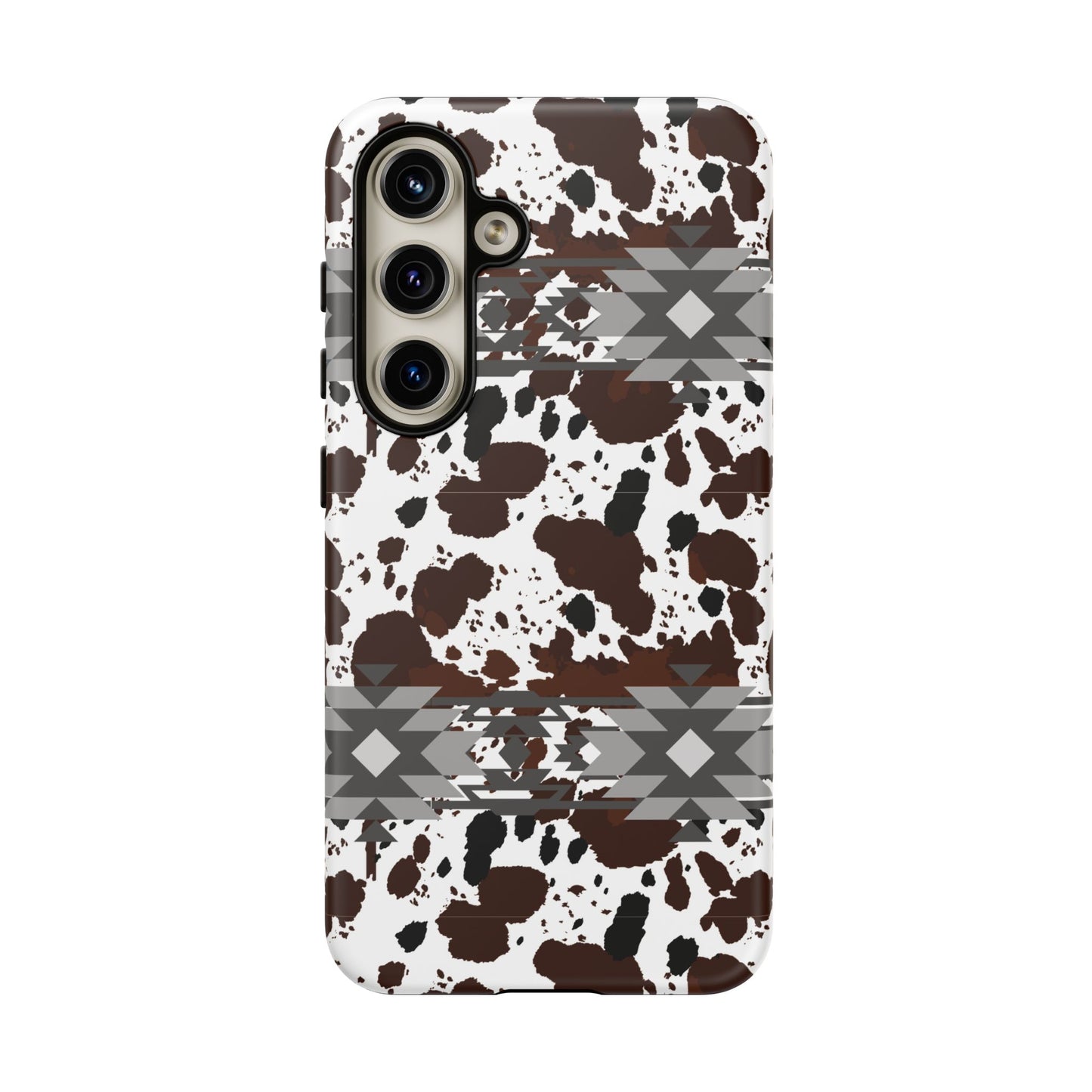 Cow Print Tough Case, Southwestern Aztec Design, Gift Ideas, iPhone Samsung Accessories, Western Style