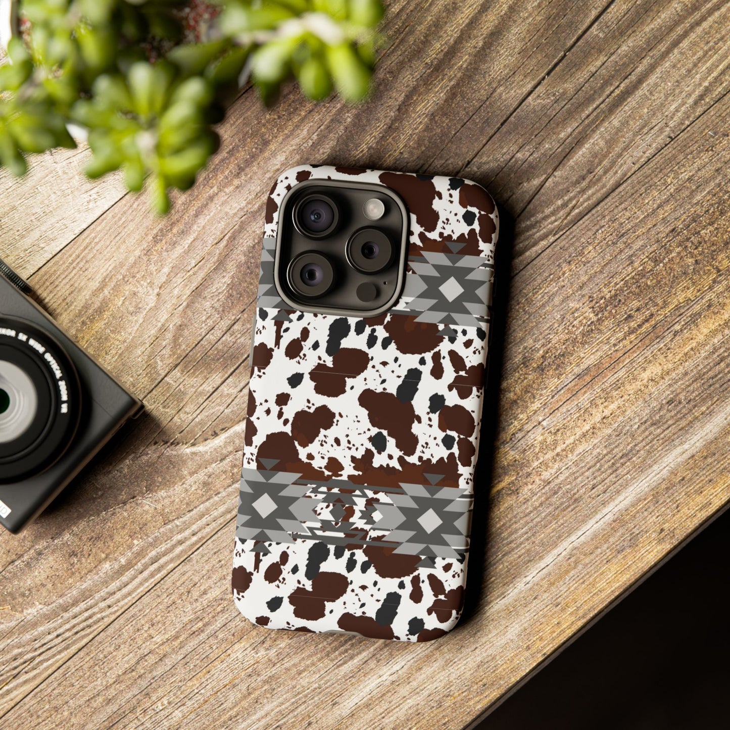 Cow Print Tough Case, Southwestern Aztec Design, Gift Ideas, iPhone Samsung Accessories, Western Style